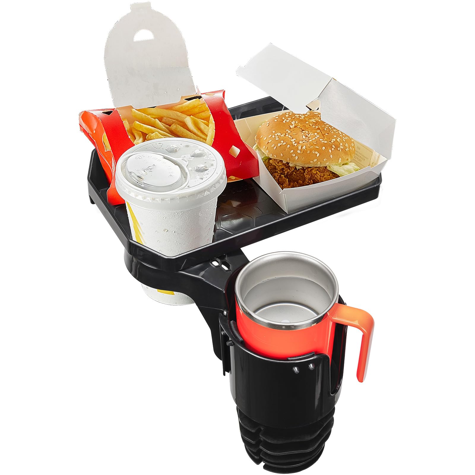 JOYTUTUS Cup Holder Tray, 10 inch Car Food Tray for Eating with Phone Holder, Car Cup Holder Expander and 360° Rotating Car Cup Holder Tray Table fit in 2.75-3.25 inch Car Holder, Travel Essentials