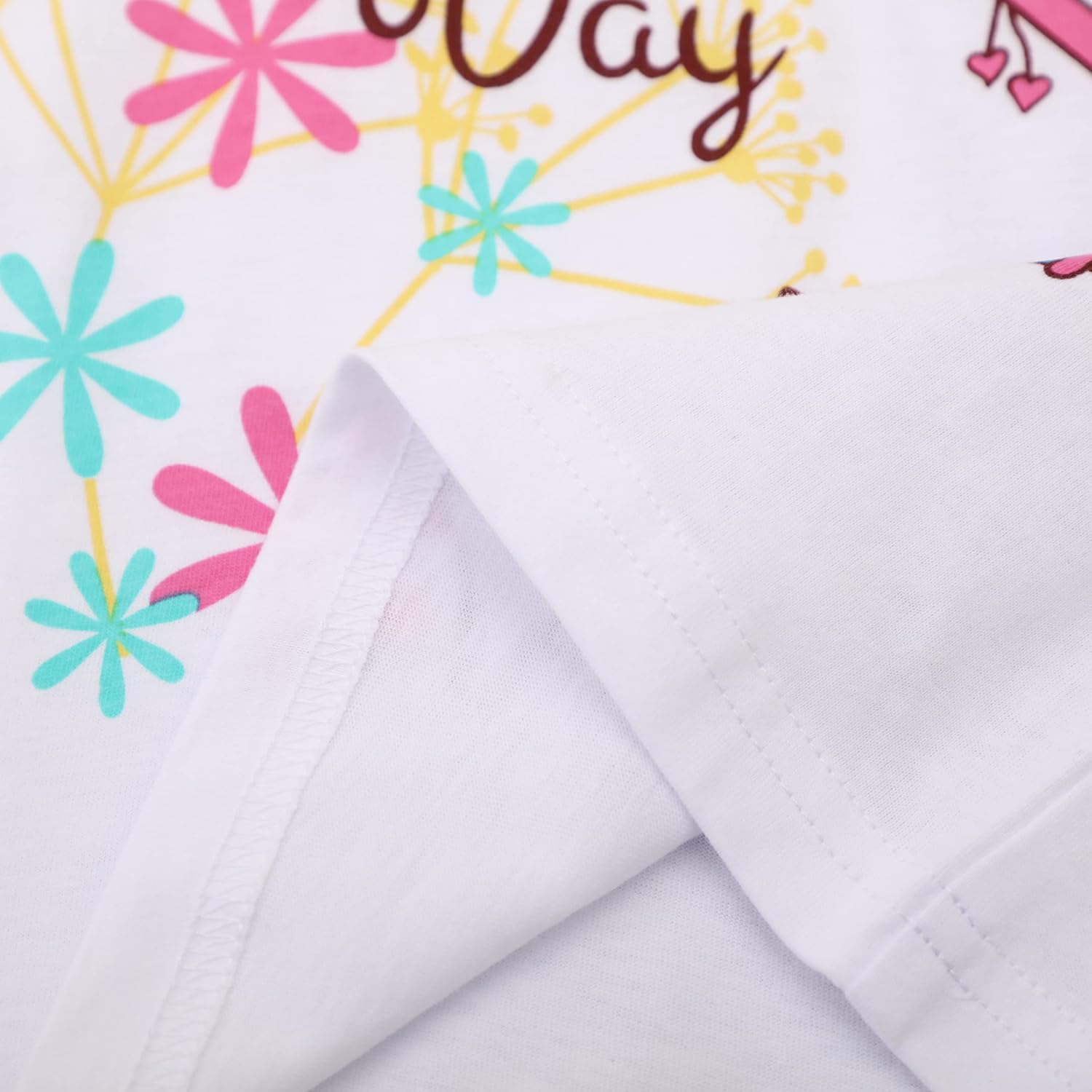 HILEELANG Toddler Girls' Short Sleeve Tees Shirts Ruffle Cotton Casual Graphic Butterfly Pink White Summer Crewneck Jersey Tunic Tops 4T