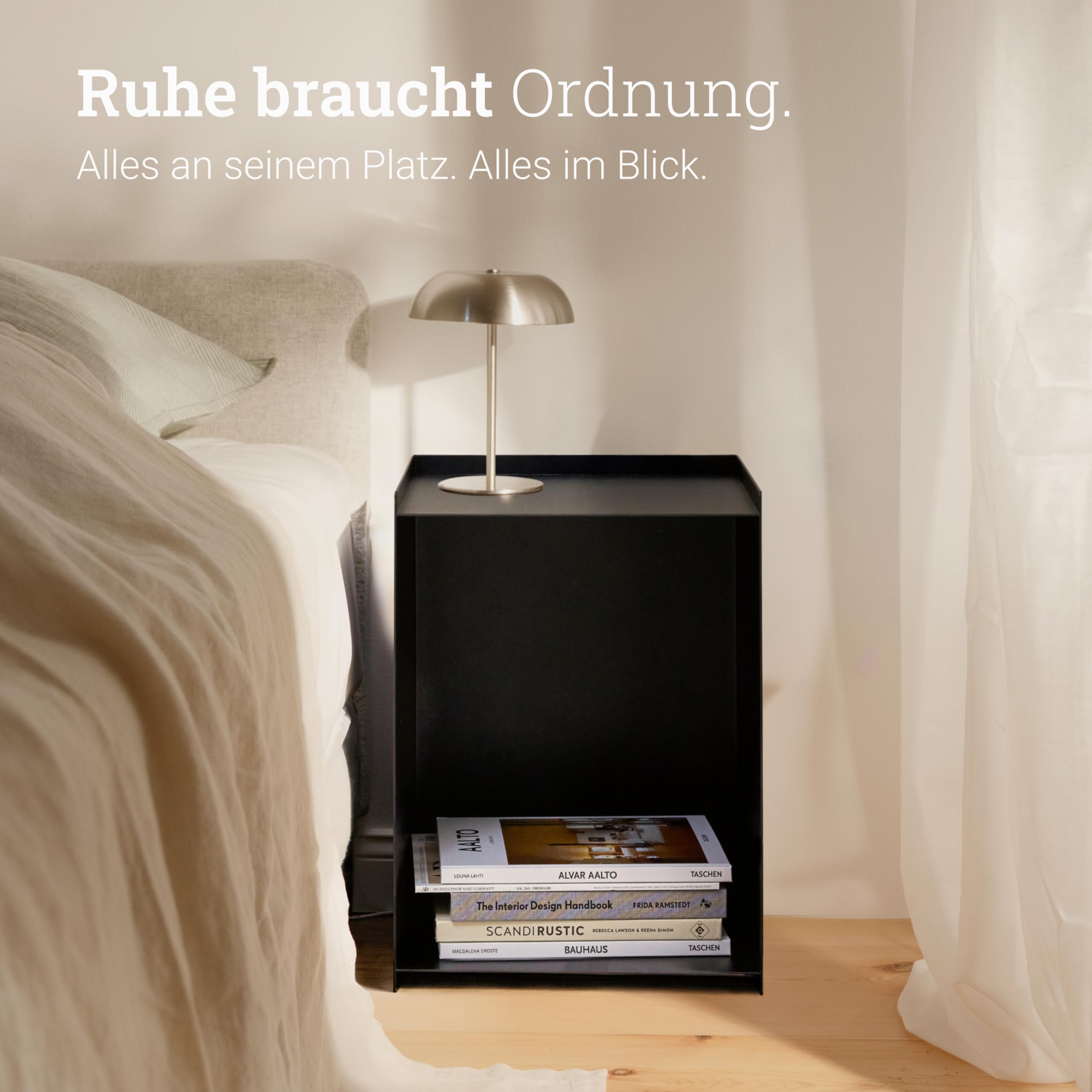 Natural Goods Berlin 1x Nachttisch Cuboid - Kleiner Nachttisch Schwarz, Beistelltisch Metall, Nachtkästchen 33 x 33 x 45 cm, Nachtschrank Schwarz, Nachtkommode, Nachtkasten, Bedside Table, Nightstand