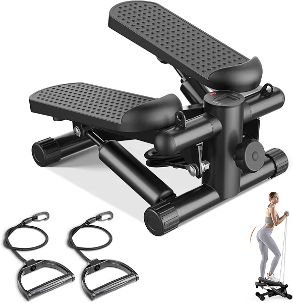 Sweetcrispy Mini Stair Steppers with Resistance Bands for Exercise at Home, Portable Exercise Twist Stepper Machine for Full Body Workout, 265LBS Capacity