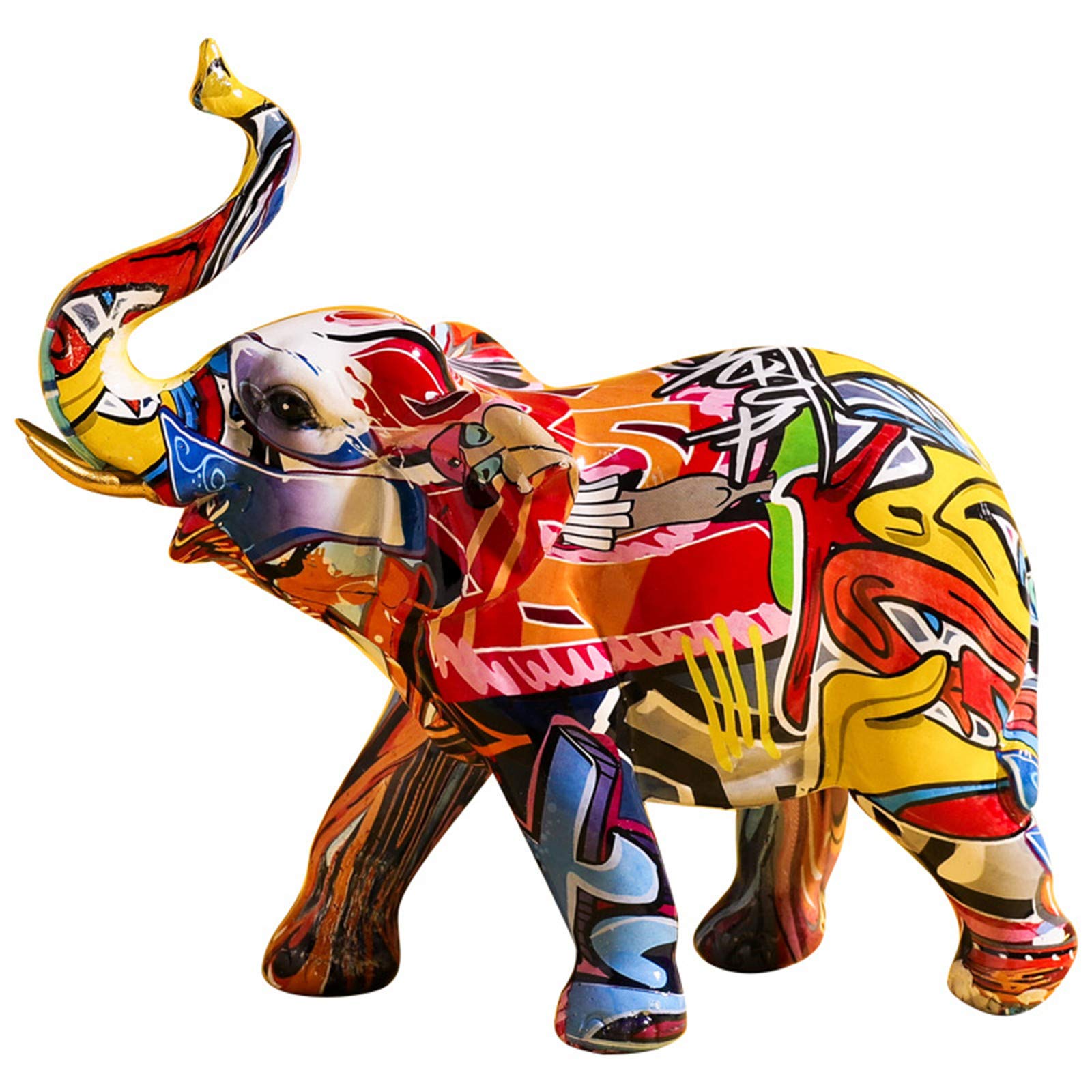 Tpone Elephant Modern Colored Drawing Dachshund Resin Animal Sculpture, Colorful Creative Graffiti Art Statue Home Decor Ornaments (Elephant)