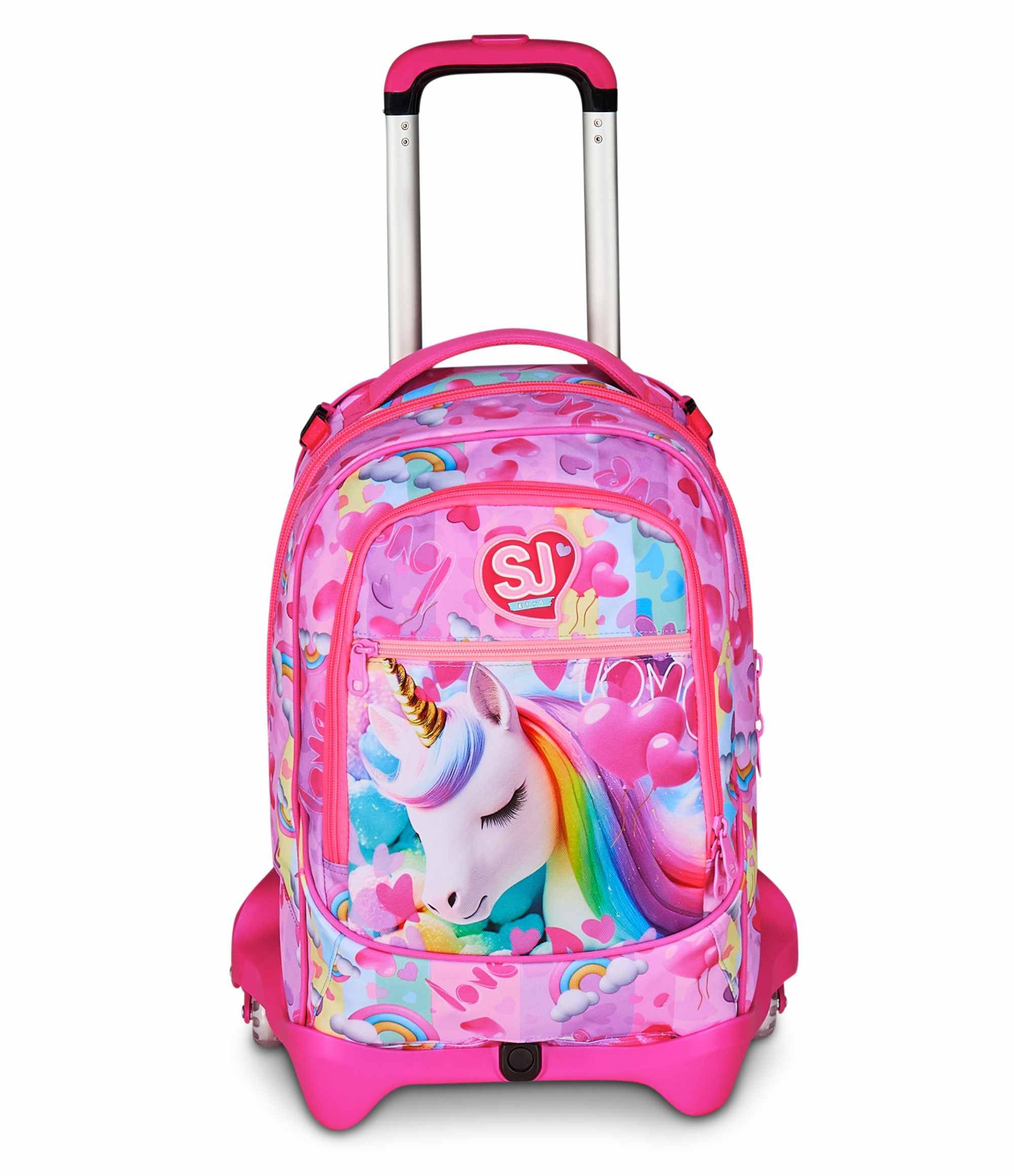 SJ GANG STYLE JAM GANG Trolley Scuola Jack 3 Ruote, Fucsia, 3 in 1, Zaino Triplo Uso con Carrello Sganciabile, 33 L, Zaino Scuola Elementare, Zaino Bambina