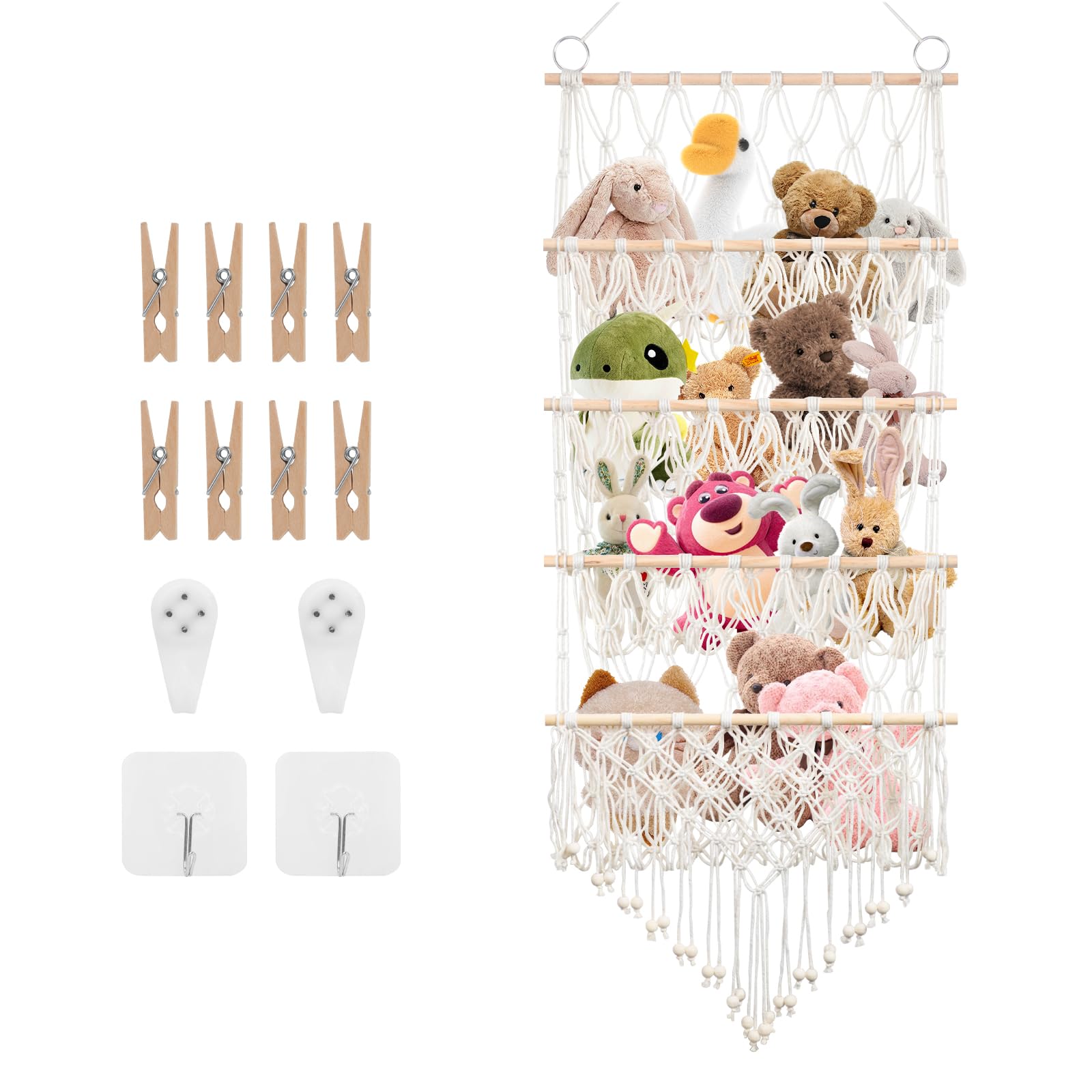 4-layer Versatile Plush Toy Holder Large-Capacity Vertical Toy Storage Organizer Safe Nursery Hanging Organizer Stable Stuffed Animals Holder for Plushies Storage Organizer Mesh Boys Girls Room Decor
