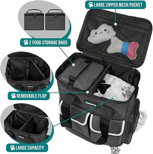 Miniatura 12 de PetAmi Dog Travel Bag Pet Supplies Accessories Organizer for Traveling, Camping, Weekend; Cat Pet Travel Bag Kit Includes 2 Food Storage Containers