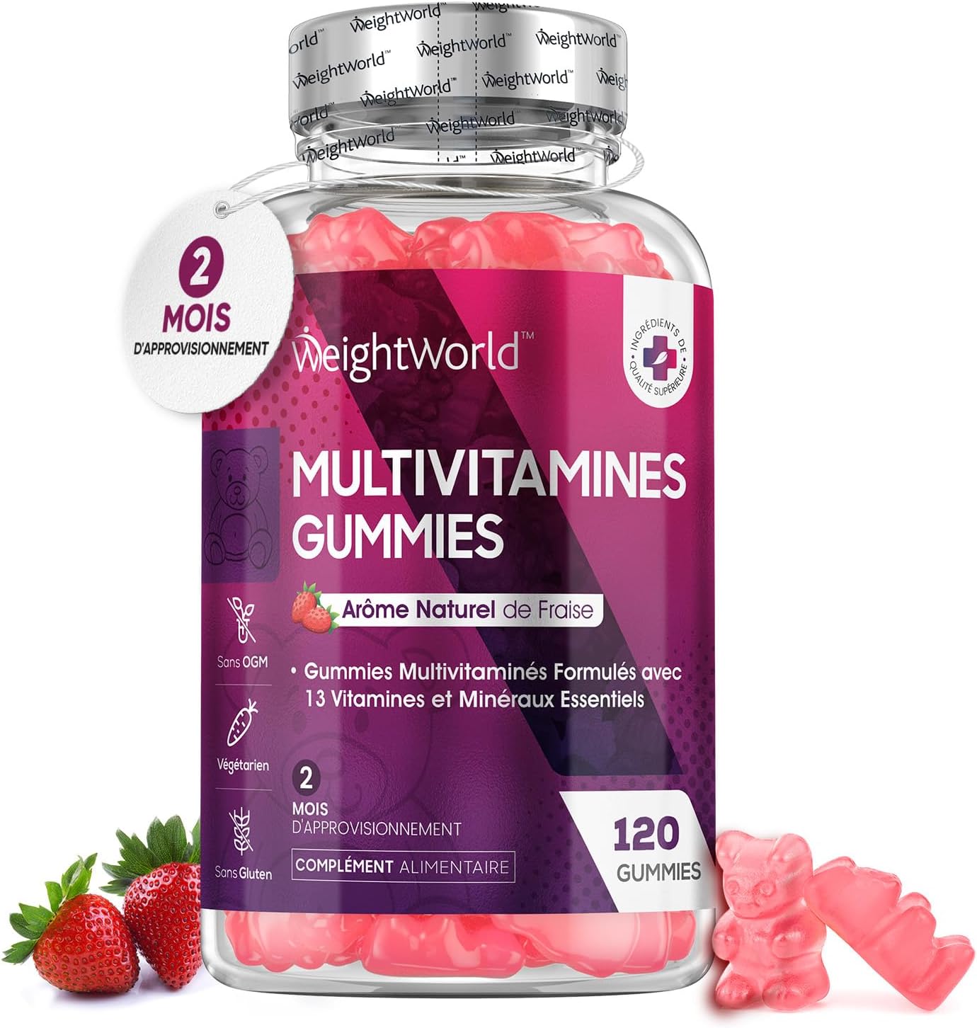 Gummies Multivitamines et Minéraux 120 Gummies Au Goût Naturel Fraise