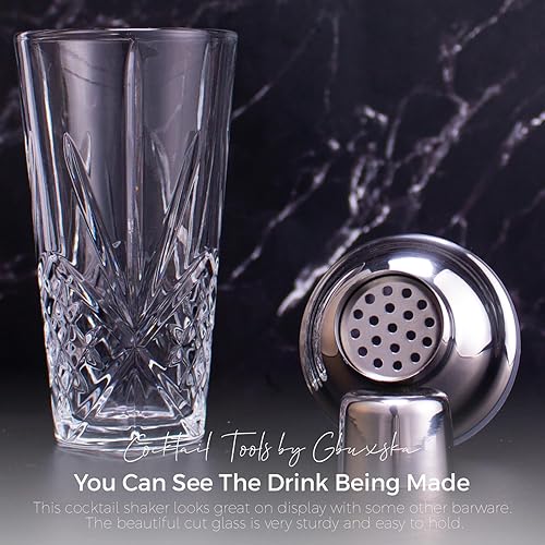 Miniatura 5 de Gbuxska Kit de coctelera de cristal, 14.5 onzas de Martini Mocktail con tapa de acero metálico a prueba de fugas y colador para uso doméstico y