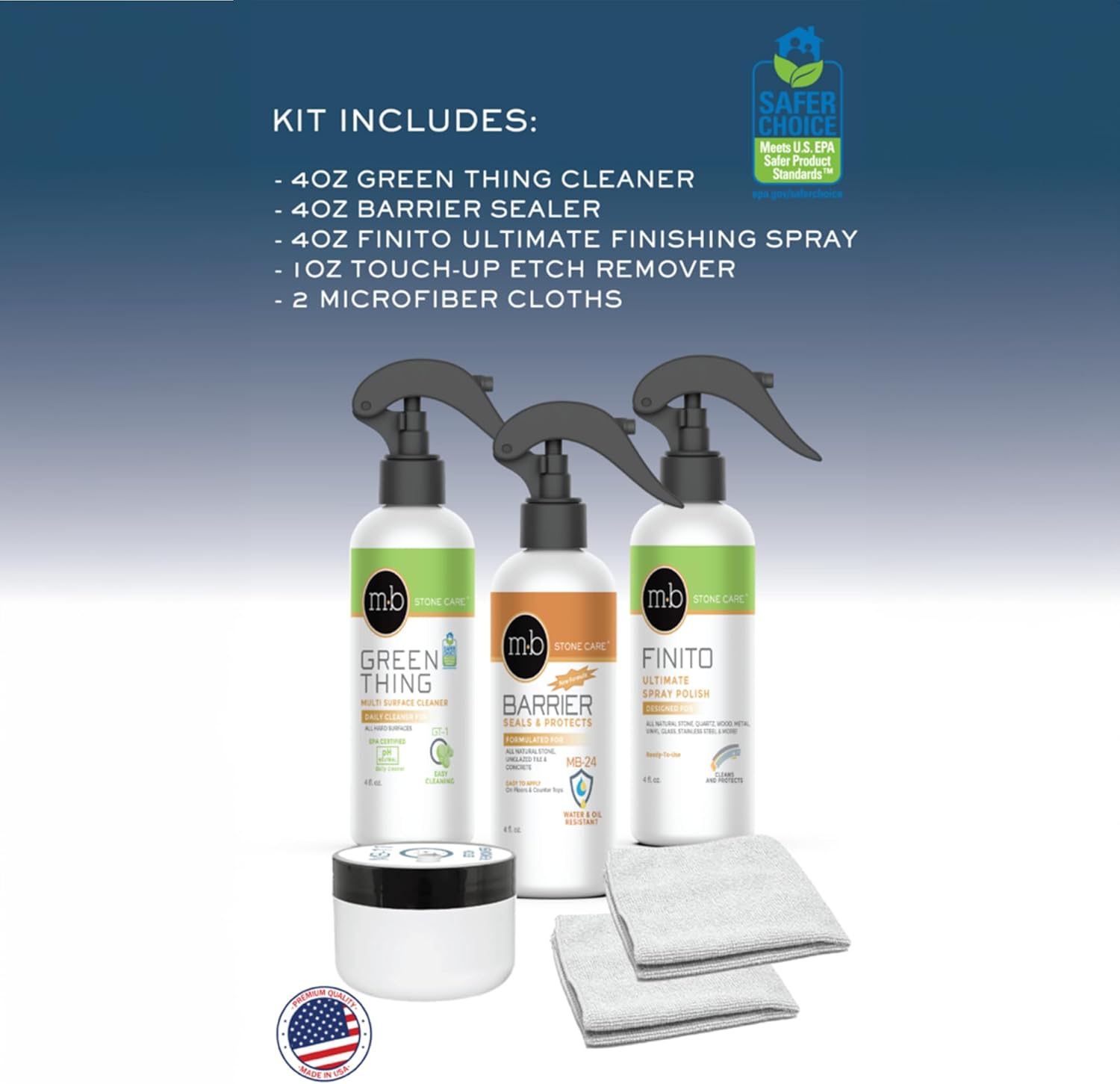Marble Etch Remover & Polishing Kit – Repairs Acid Burns, Water Rings, and Dull Spots – Includes MB-11 Powder, MB-5 Cleaner, and Finito Spray – Works on Light Marble, Travertine, and Limestone