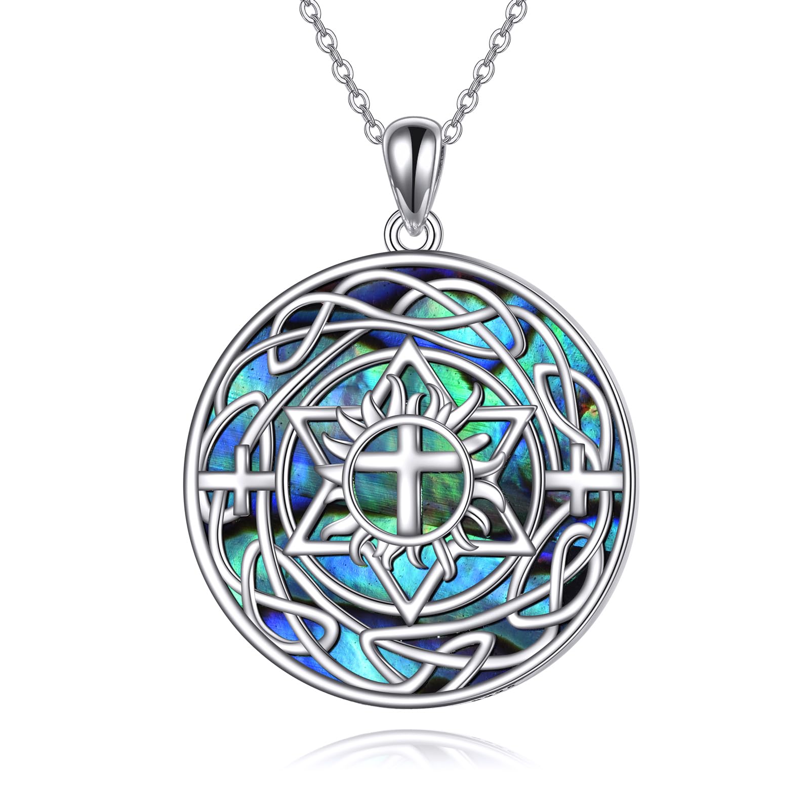 Triple lune celtique argent de prestige et collier nacre d'ormeau véritable - 6