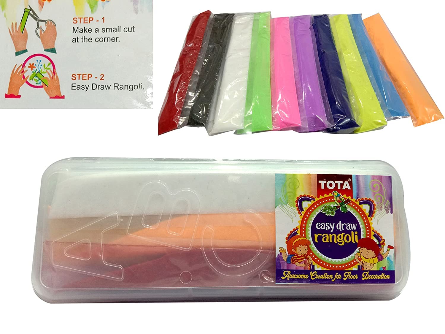 CraftVatika Rangoli Colours Powder Set for Floor Decoration, Easy Draw Rangoli for Art Home Decor, Navratri Pongal Diwali Occasions Rangoli Color, 10 Pouches (50g)-picture-40