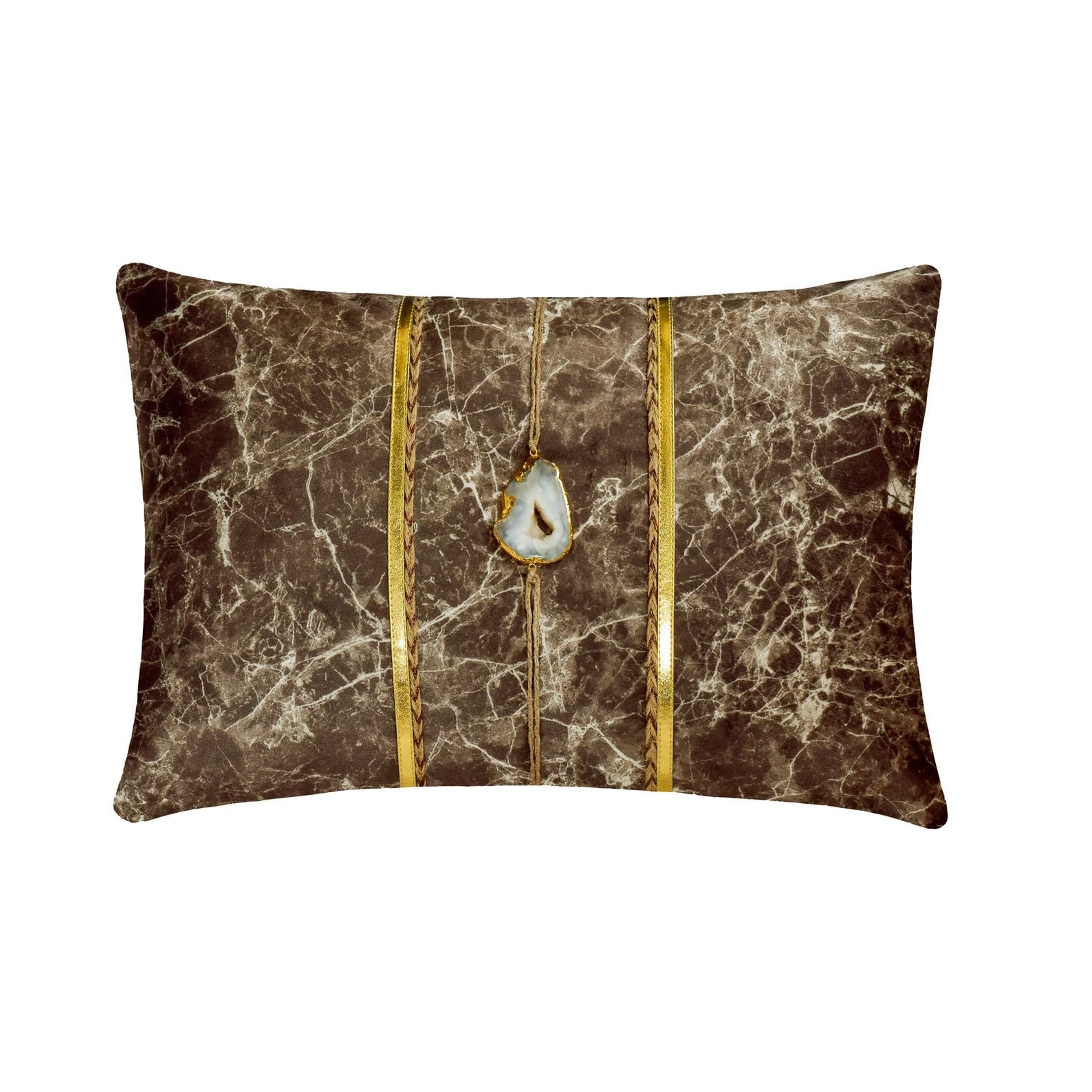 The HomeCentric Decorative Brown Pack of 2, 30x60 cm (12"x24") Lumbar Cushion Covers, Suede Solar Quartz, Gemstone, Faux Leather & Marble print Lumbar Cushion Covers, Abstract - Solar Quartz Brown