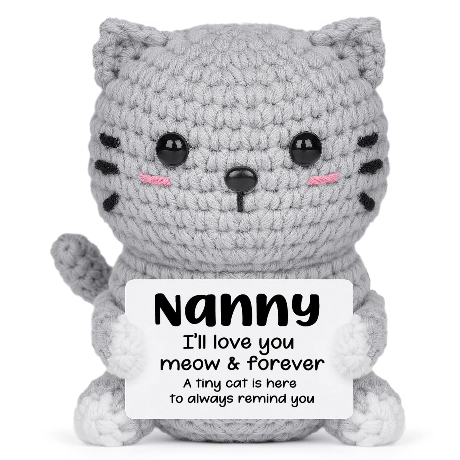 AceThrills Nanny Gifts, Birthday Gift for Nanny from Granddaughter Grandson, Grandma Handmade Emotional Positive Mini Crochet Cat