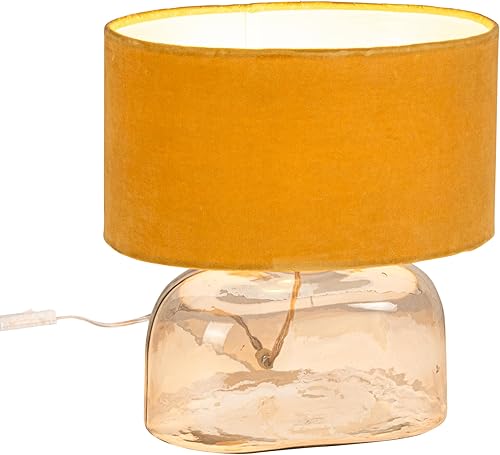 Miniatura 10 de Creative Co-Op Lámpara de mesa moderna con base de vidrio y pantalla de terciopelo, amarillo mostaza