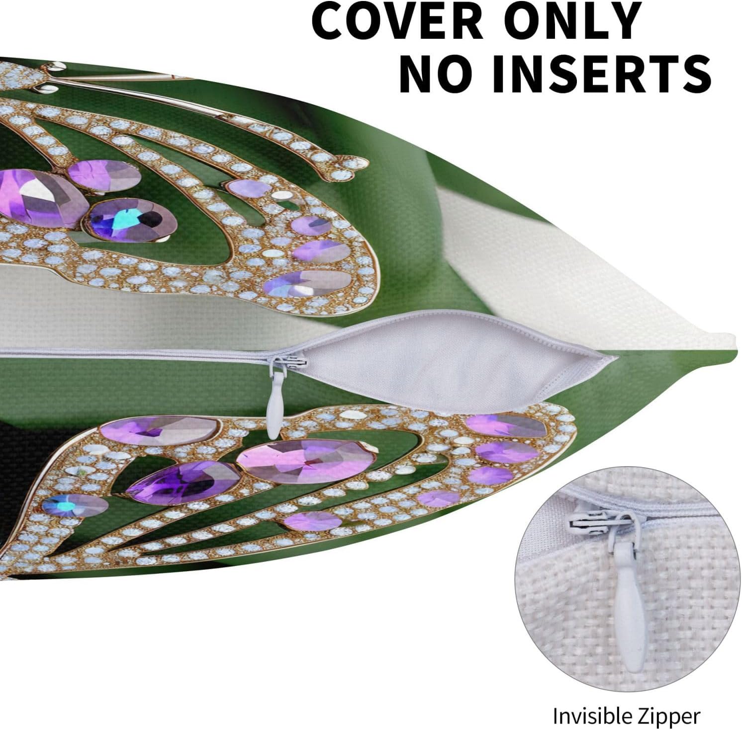 Rhinestone Butterfly Imitation Linen Pillowcase -2 Sets, Fashionable Home Decoration, Used for Sofas, Gardens, beds