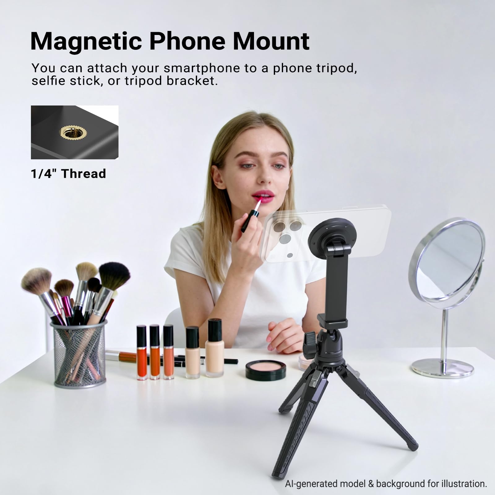 NEEWER Wersja poziomu wejściowego magnetyczny uchwyt na telefon adapter do montażu na statywie, kompaktowy 360° lekki przenośny kompatybilny z MagSafe iPhone Samsung Android do nagrywania wideo, PA153