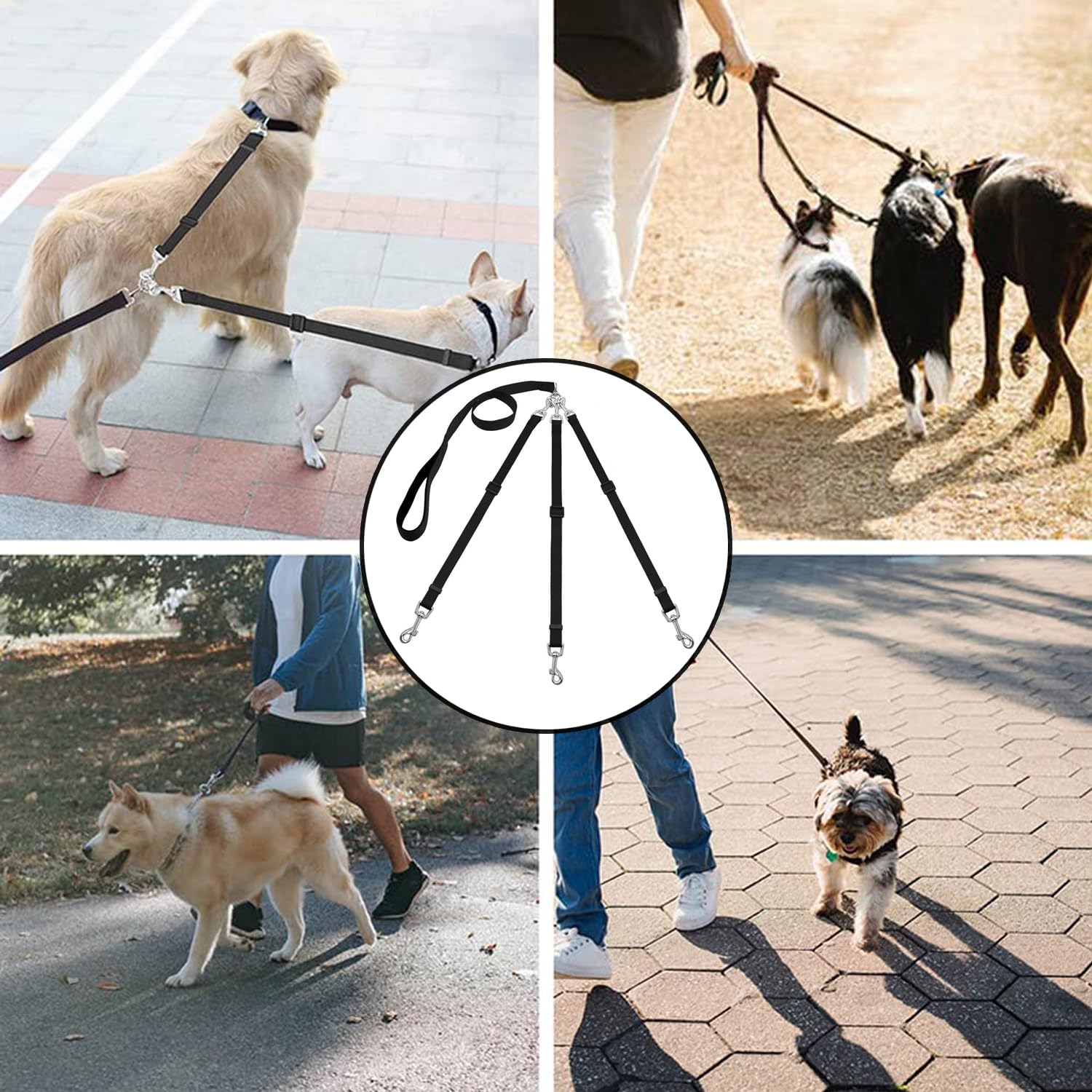 Guinzaglio per Cani, 3 in 1 Cane Guinzaglio, Guinzaglio a Tre per Cani, Staccabile in Nylon Guinzaglio Cane, 3 In 1 Multi Guinzaglio per Animali Domestici, per passeggiate, per 1, 2 o 3 Multipli