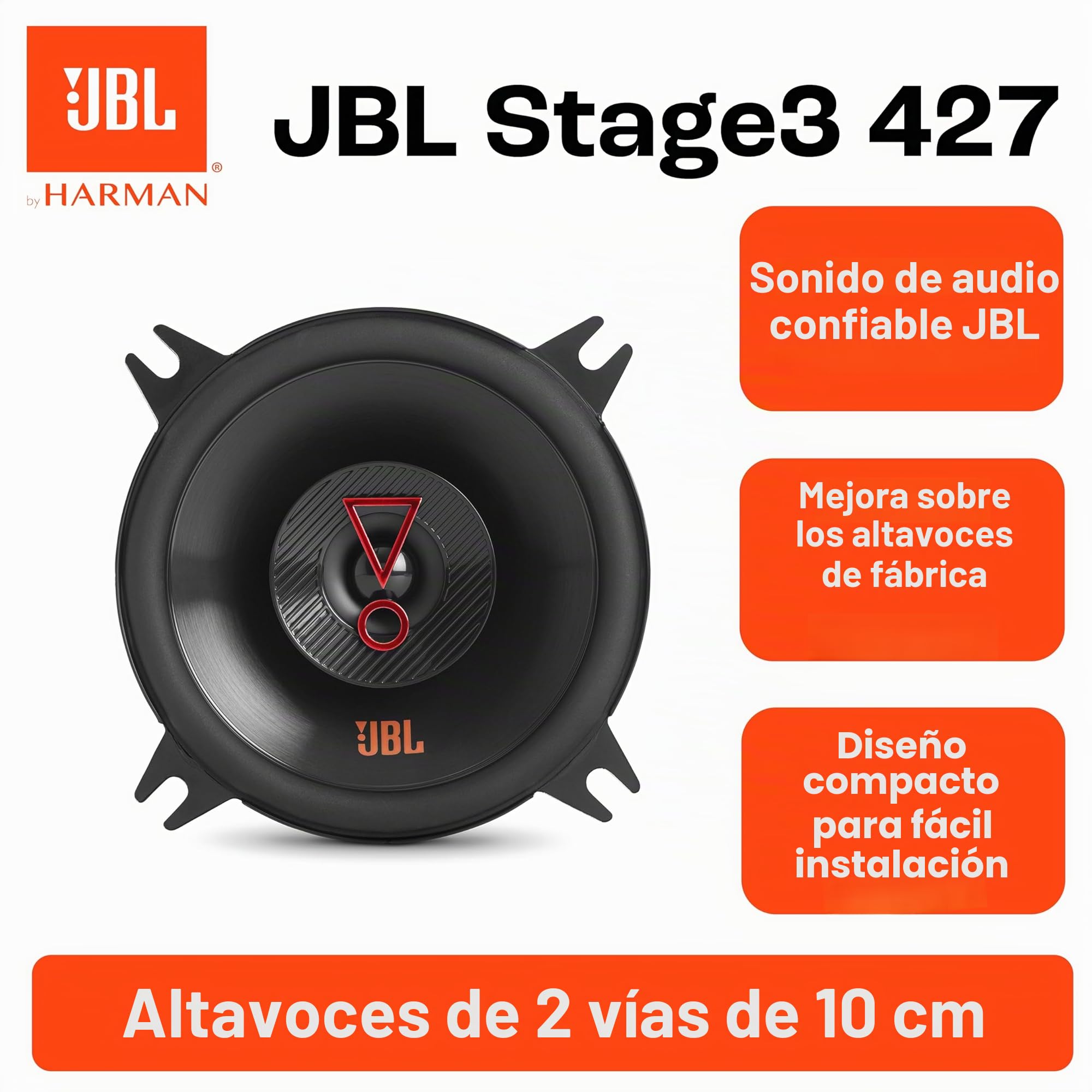 JBL Stage3 427 Juego de altavoces coche de 2 vías de Harman Kardon - 150 vatios JBL echo auto 10 cm