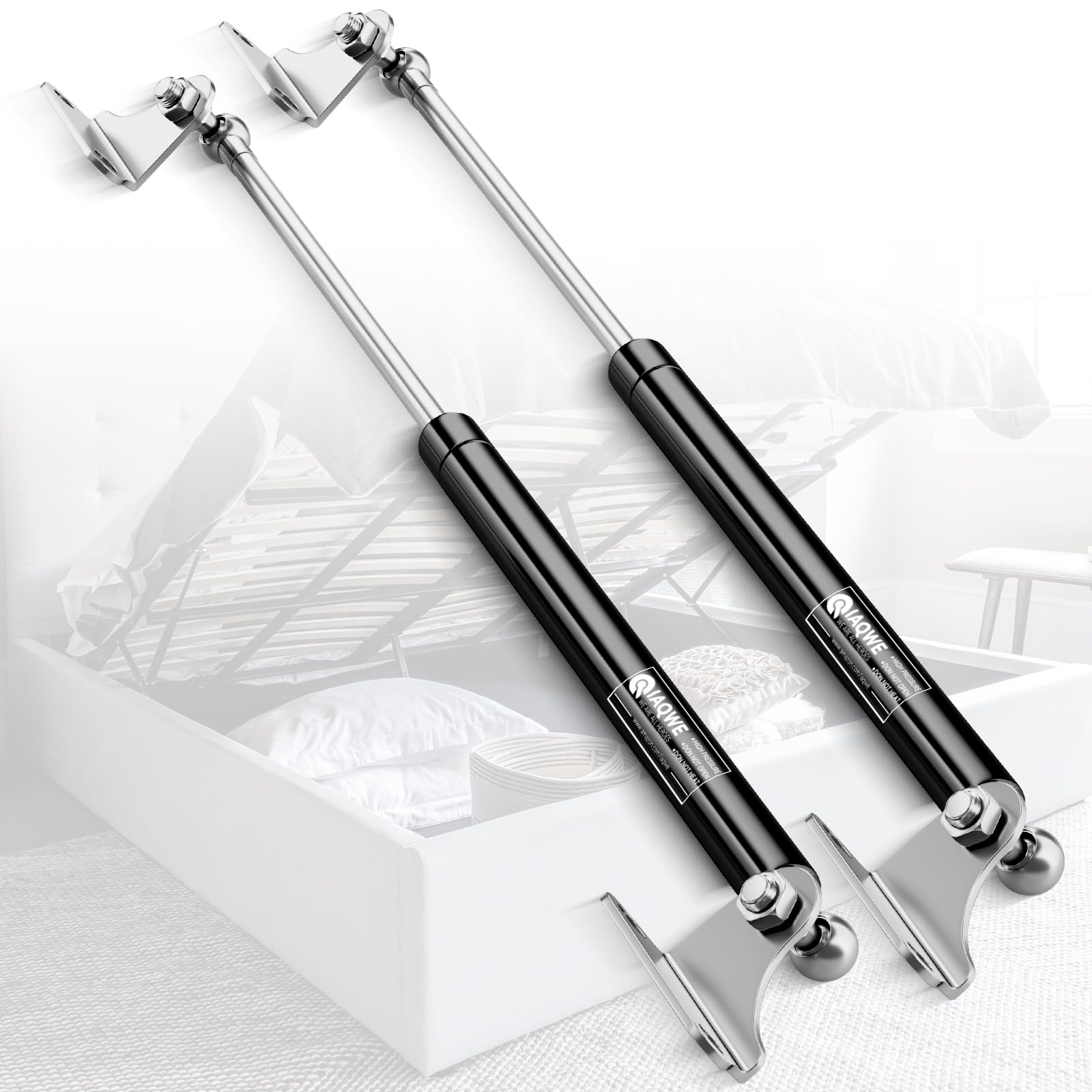 20 Inch 200Lb/889N Gas Struts Spring Shocks with L-Type Mount Brackets for Queen King RV Bed Murphy Bed Heavy-Duty Tool Box Cabinet Trap Door Floor Hatch Lid Truck Canopy Cover Trailer 2pcs by