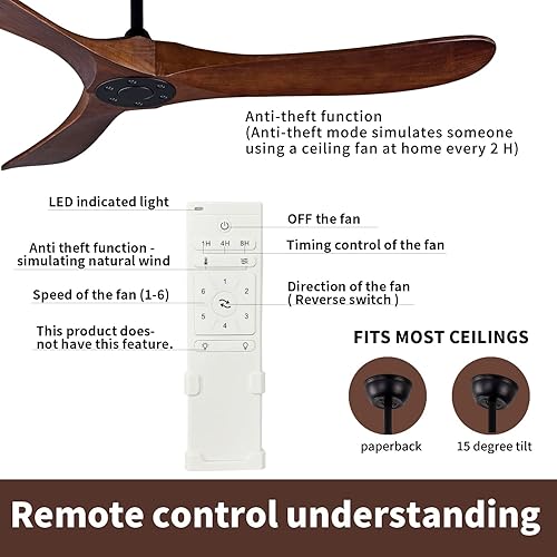 Miniatura 5 de FOBLKS Ventilador de techo de dormitorio de 52 pulgadas, ventilador de techo de 3 aspas con control remoto, ventiladores de techo sin luces, 2