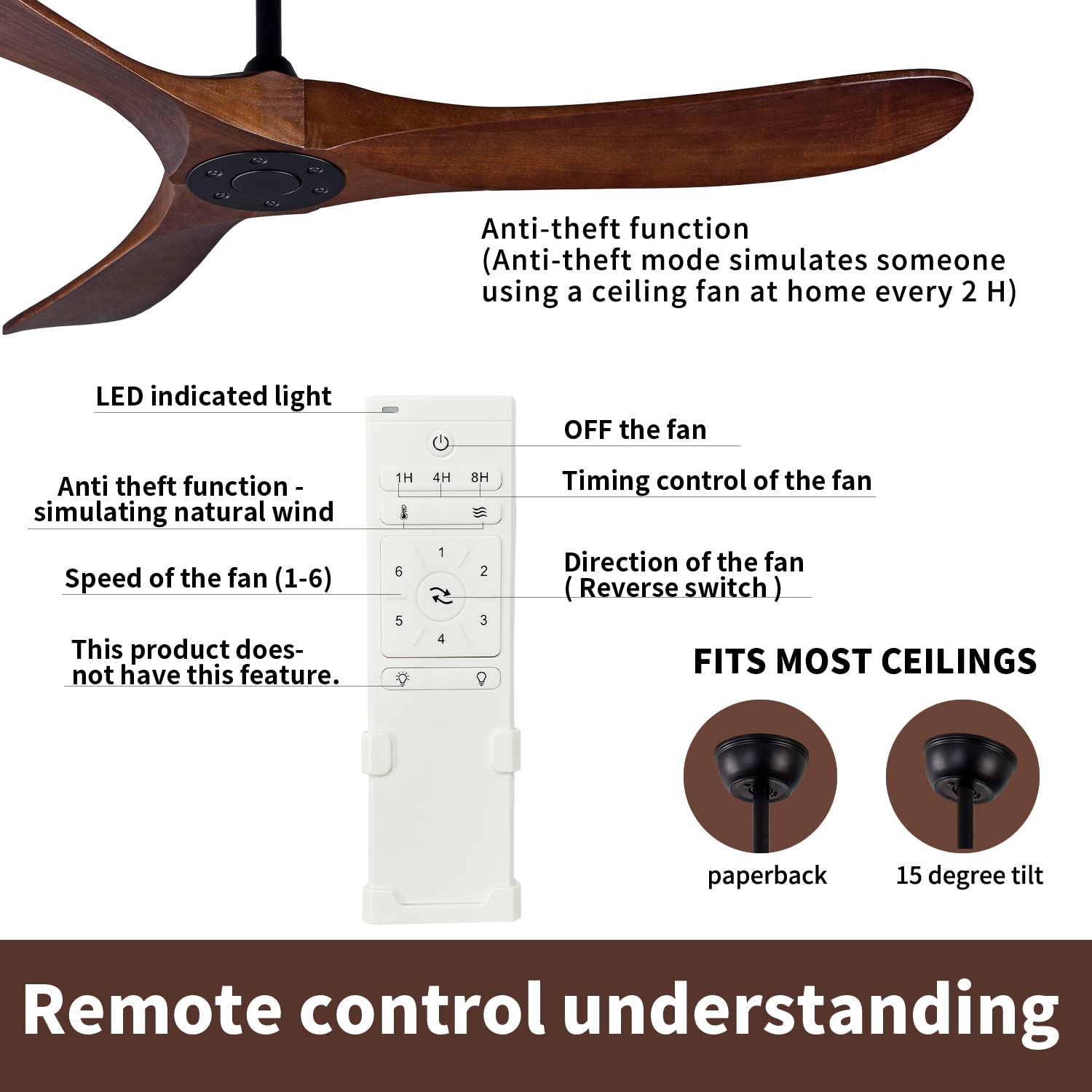 Amazon | FOBLKS 52インチ 寝室用シーリングファン 3枚羽根シーリング