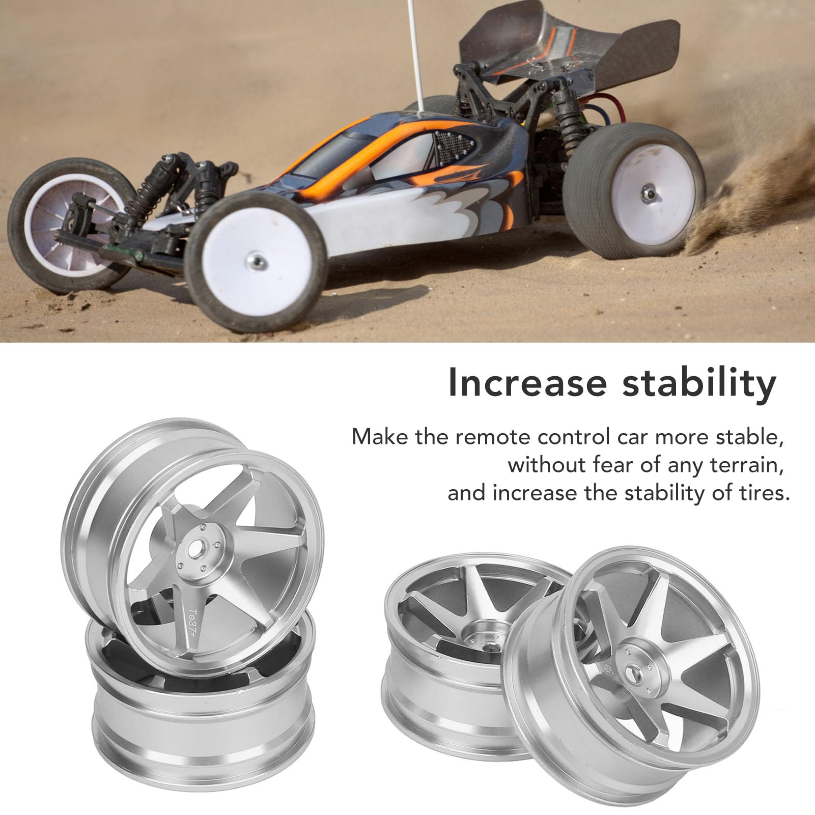 RC Wheel Hub Aluminium CNC CNC Maszyna wielokrotnego użytku 1/10 RC Koło samochodowe dla Traxxas HPI Kyosho HSP i inne modele samochodów 1/10 RC 4PCS (Srebrny)