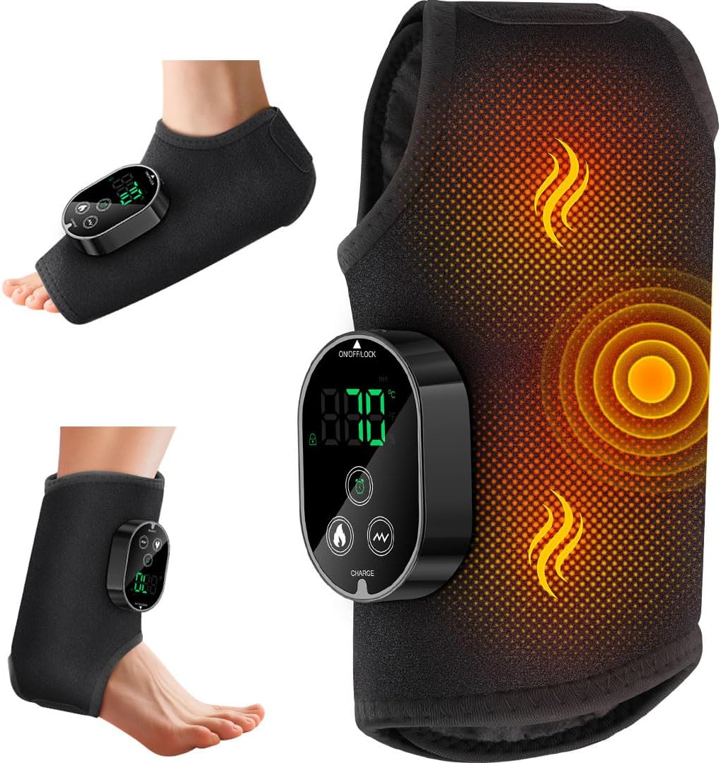 Foot Massager for Neuropathy Plantar Fasciitis Pain Relief, Cordless Heated Vibrating Cloud-Soft Ankle Wrap Feet Massage, Portable 2H Run Time, 6 Heats, 3 Modes, Auto-Off Timer, 1pcs