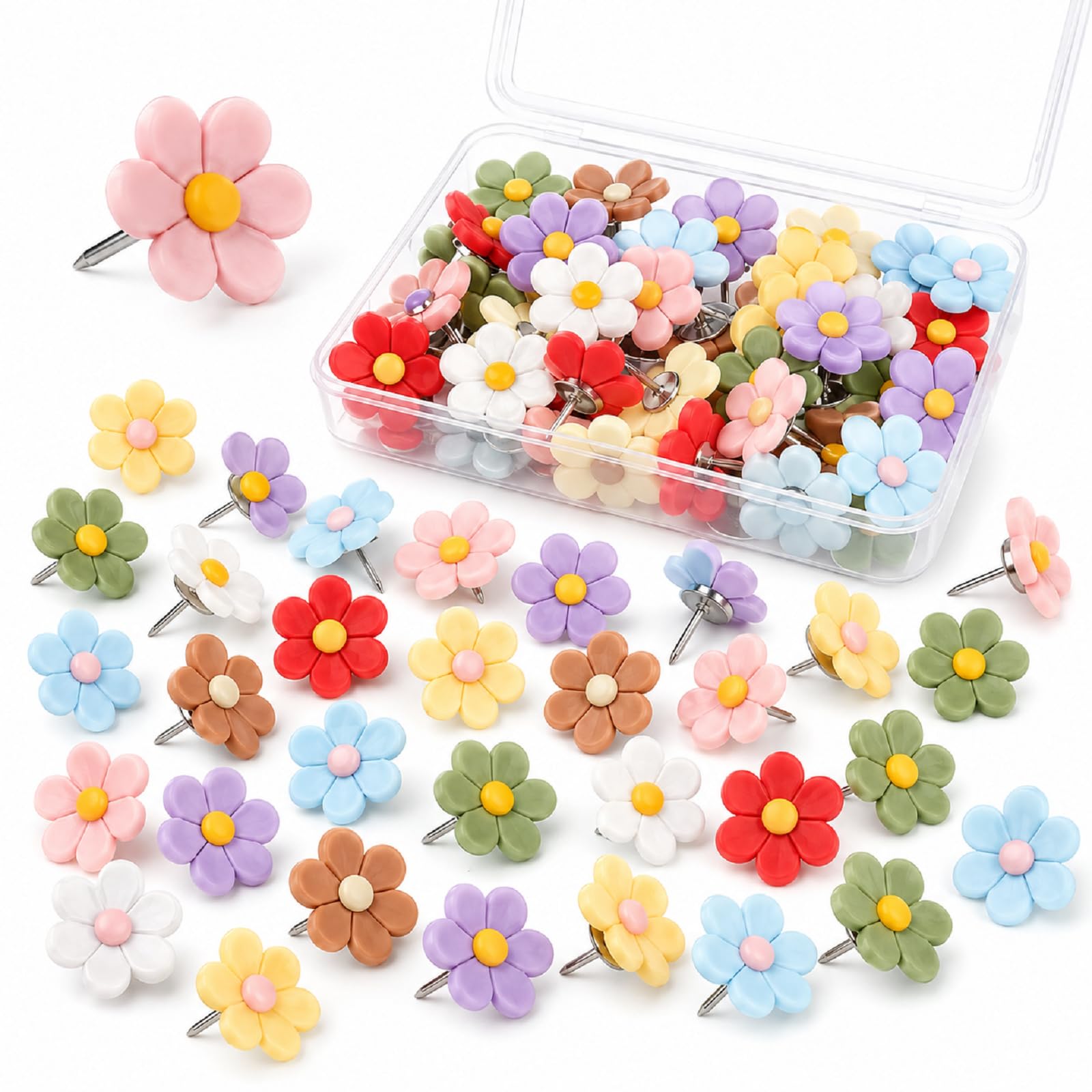 Flower Push Pins - Pink & White Floral -10 Flower Push Pins - Pink & White Floral -10