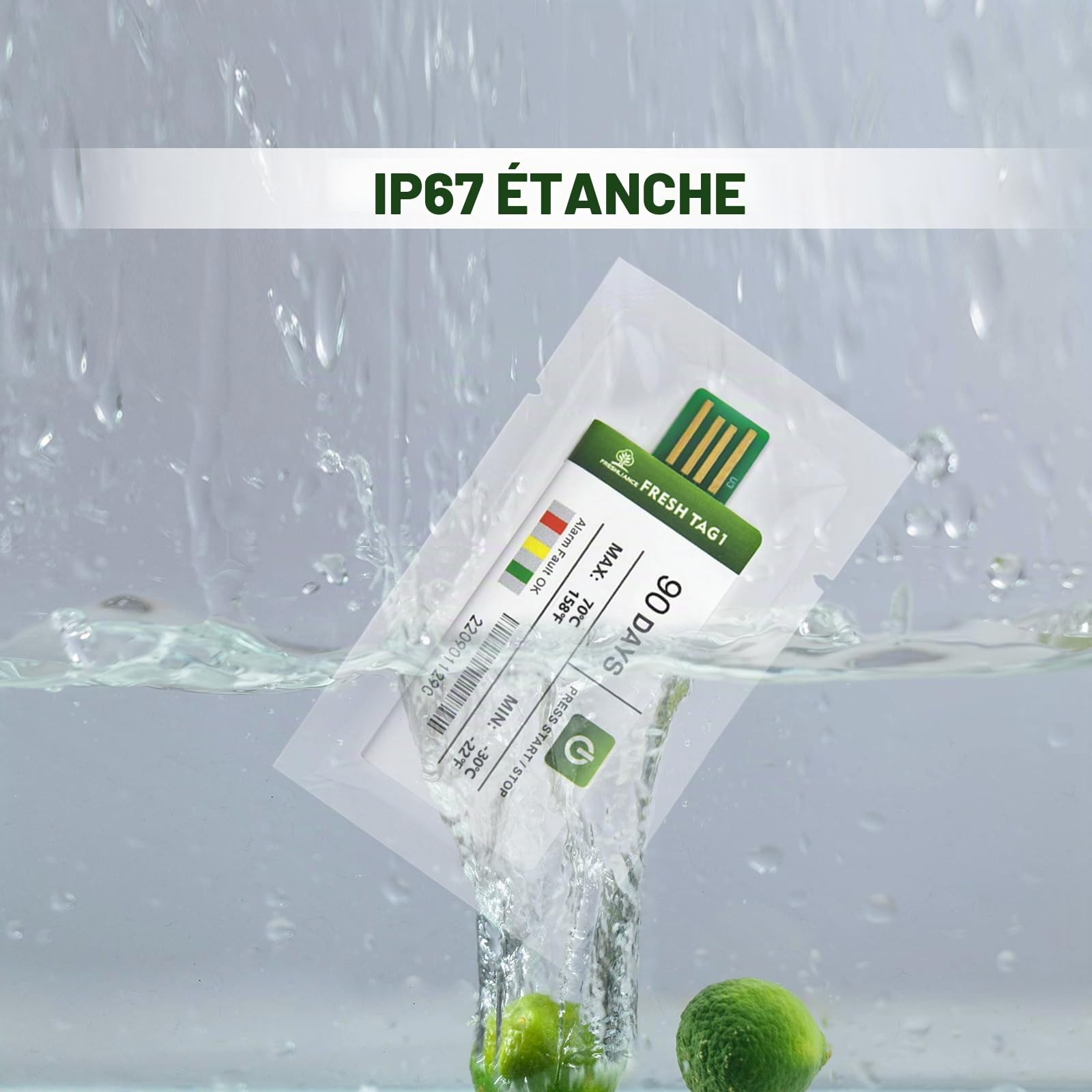 Freshliance Enregistreur de Température USB avec 30000 lectures, Enregistreur de Température à usage unique avec le rapport PDF/CSV, Couverture de haute précision 90 jours 10 paquet, Fresh Tag 1