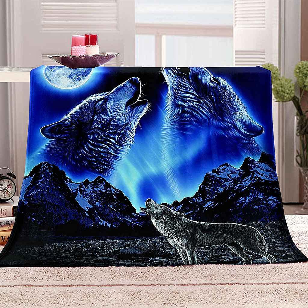 Couverture flanelle loup bleu canapé plaid microfibre chaud toutes saisons