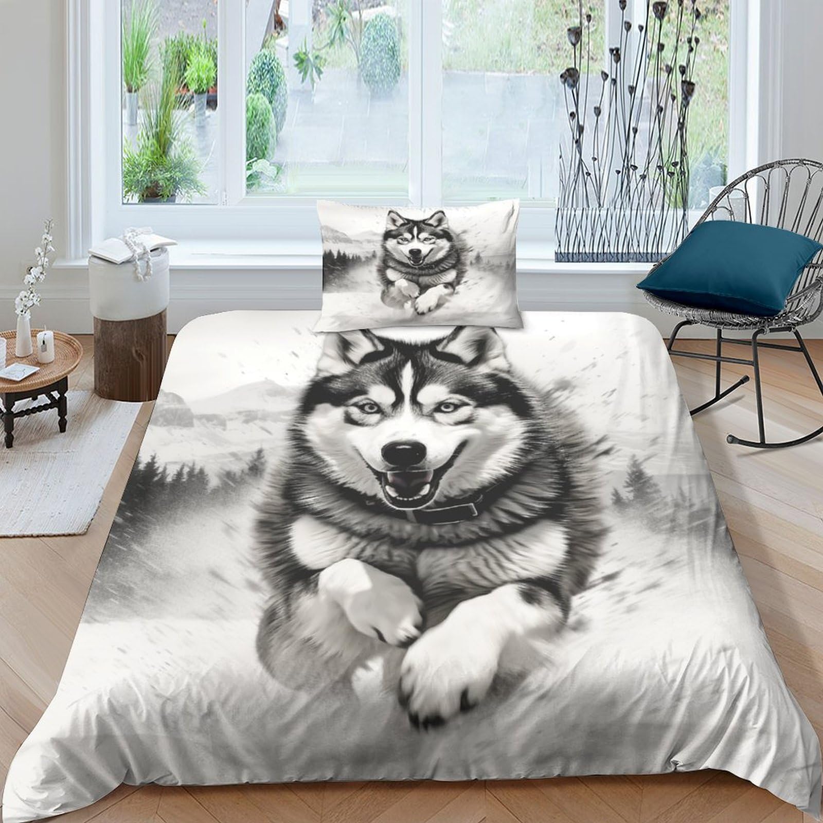 Parure lit chien husky pour décorer une chambre de passionné d'animaux