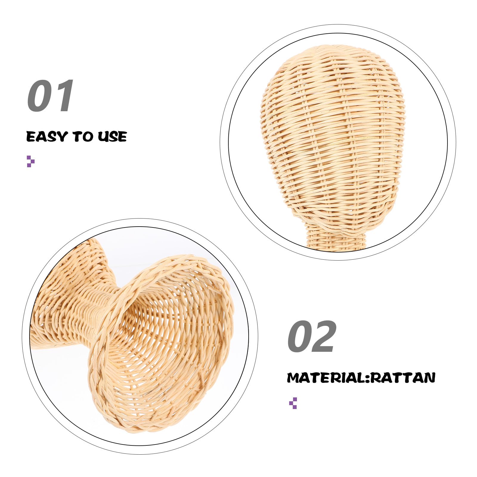 HOMSFOU Expositor de Sombreros de Ratán Natural, Soporte Redondo para Sombreros y Pelucas, Maniquí Ajustable para Organización y Almacenamiento en Hogar, Tienda y Exposiciones