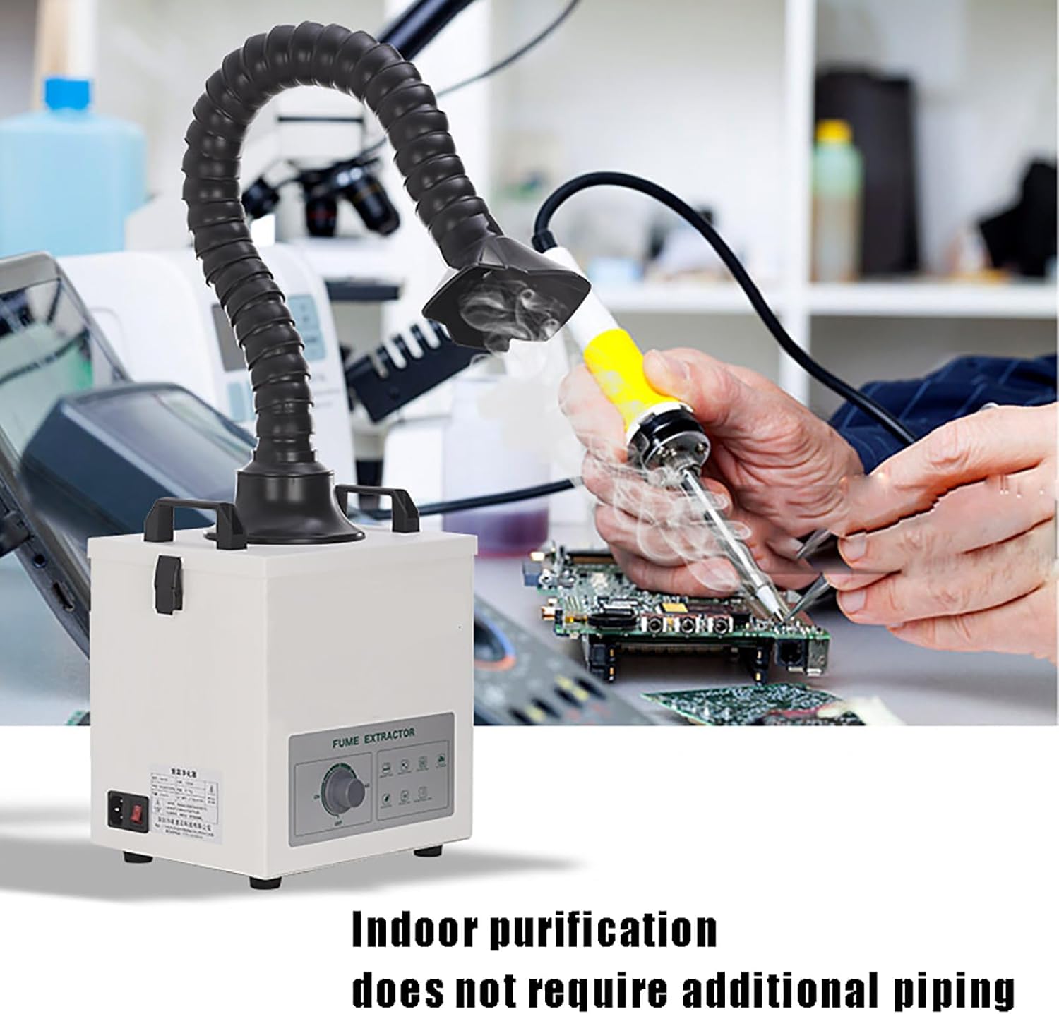 Desktop Welding Smoke Extractor, Solder Fume Absorber with 3-Layer Filter Element, Wind Flow 200m³/h and 360° Adjustable Smoke Tube, Brushless Motor Low Noise, for DIY Welding, Soldering