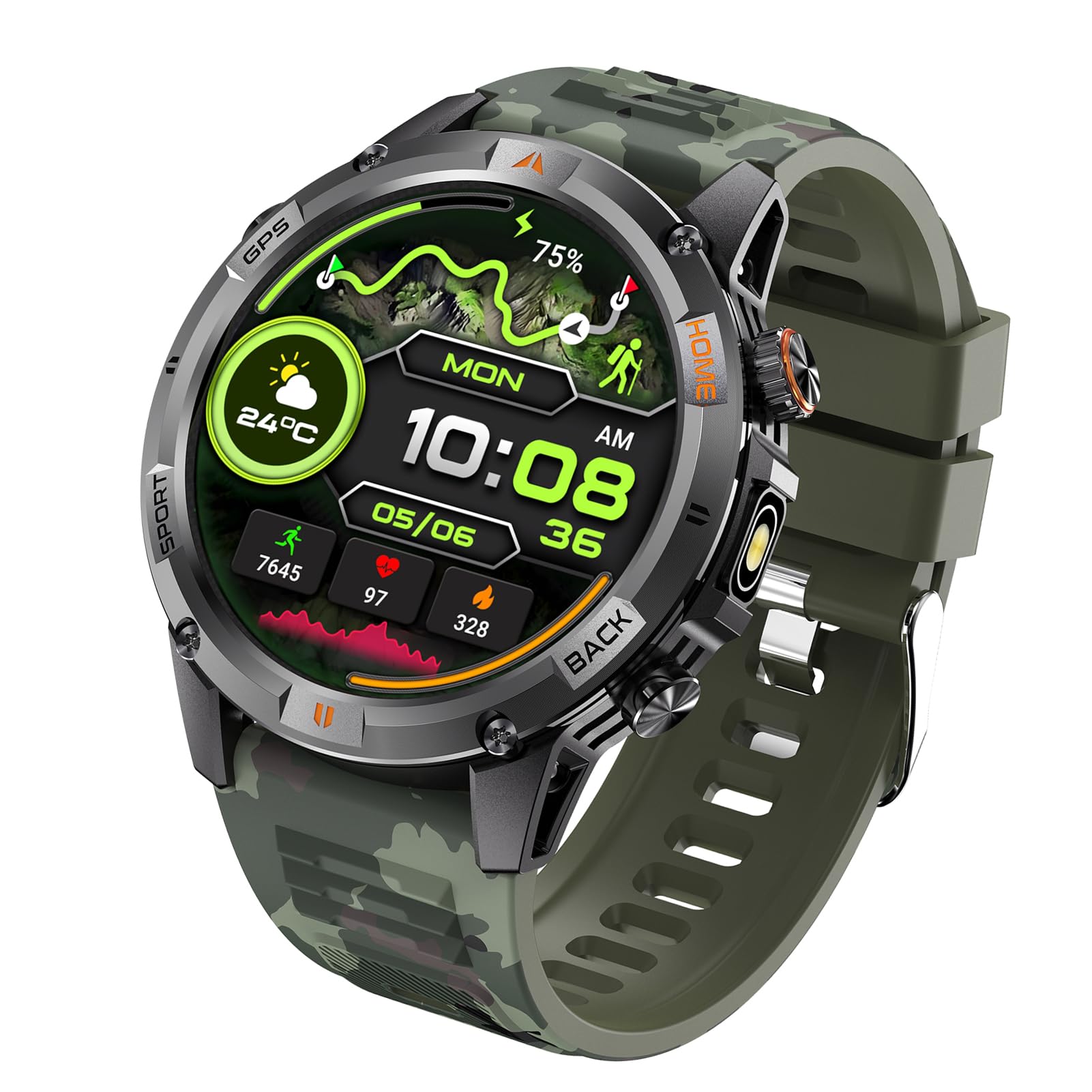 Domary Reloj Deportivo Inteligente Rastreador de Actividad Multideporte GPS con Más de 100 Modos Ejercicio Pantalla HD 1,46 Pulgadas Monitor Frecuencia Cardíaca IP68 para Hombres