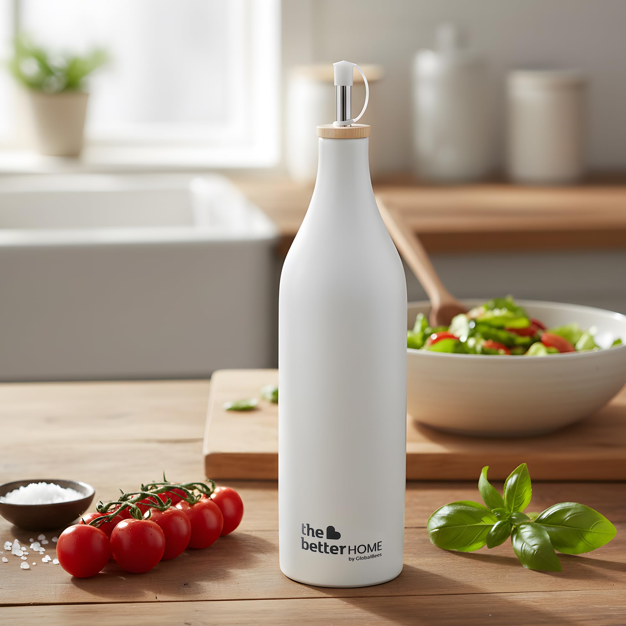 The Better Home Matte Black Ceramic Bar Accessories Bottle Pour Spouts | 750ml Capacity Leakproof Airtight Drip-Free Spout Wooden Stopper Lid Odor Resistant Stain Resistant Modern Design |