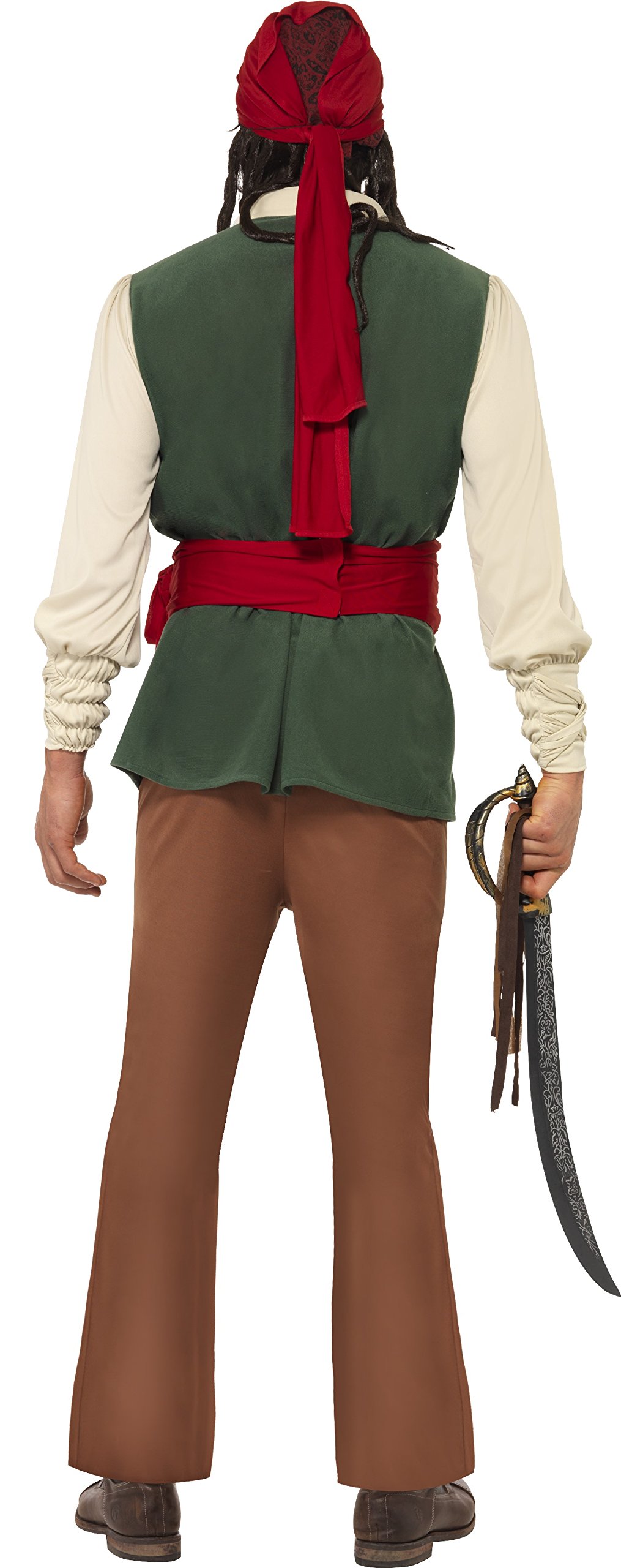 Smiffys Caribbean Drunken Pirate Costume, Green Top, Trousers, Belt with Sash & Headscarf, Pirate Fancy Dress, Pirate Dress Up Costumes