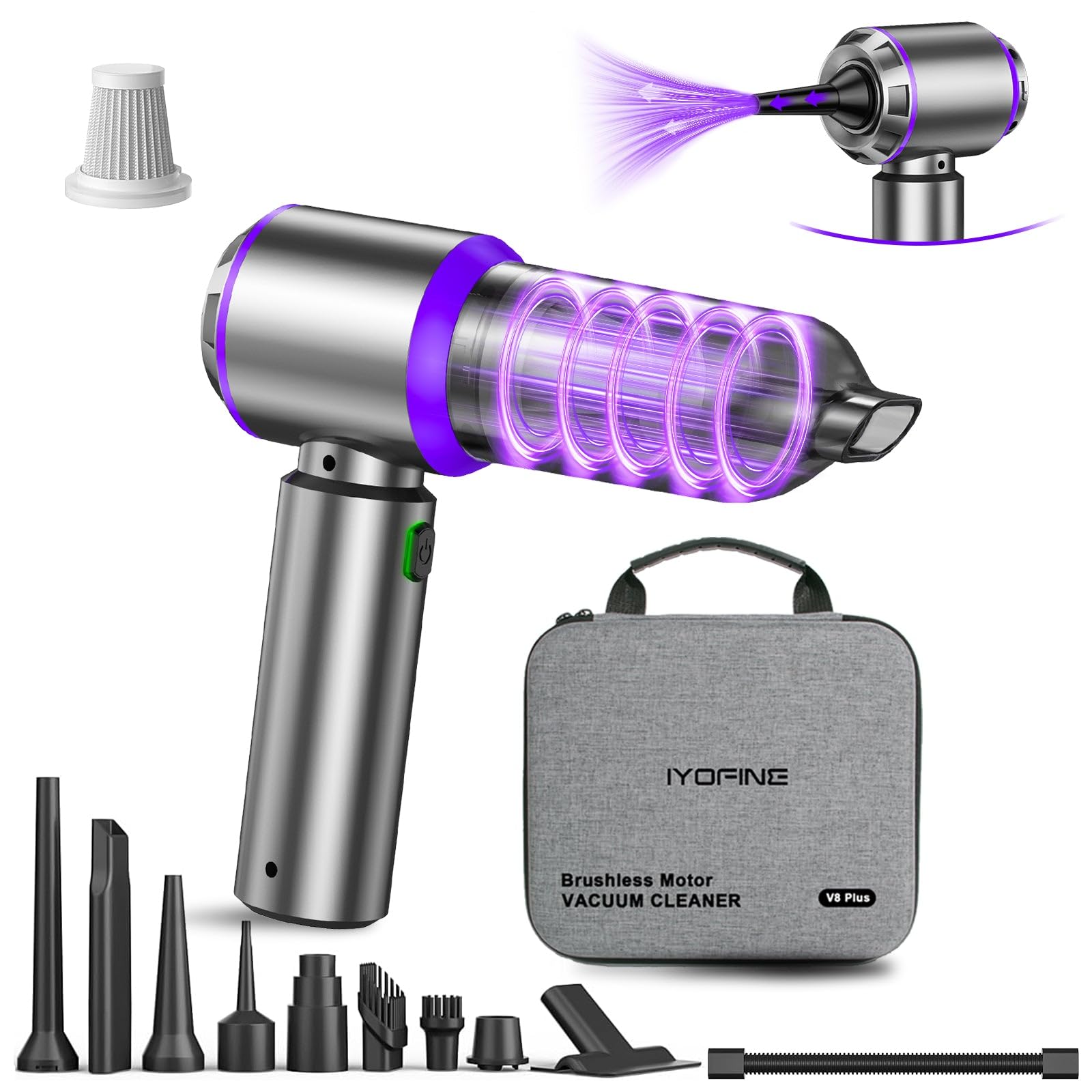 Vacuum/Air Duster 80,000RPM Super Power Mini Car Vacuum Cleaner 4-in-1 air Blower Gun Air Duster & Air Blower & Pump Hand Electric air Duster Handheld dust Blower Blower Cordless (Purple)
