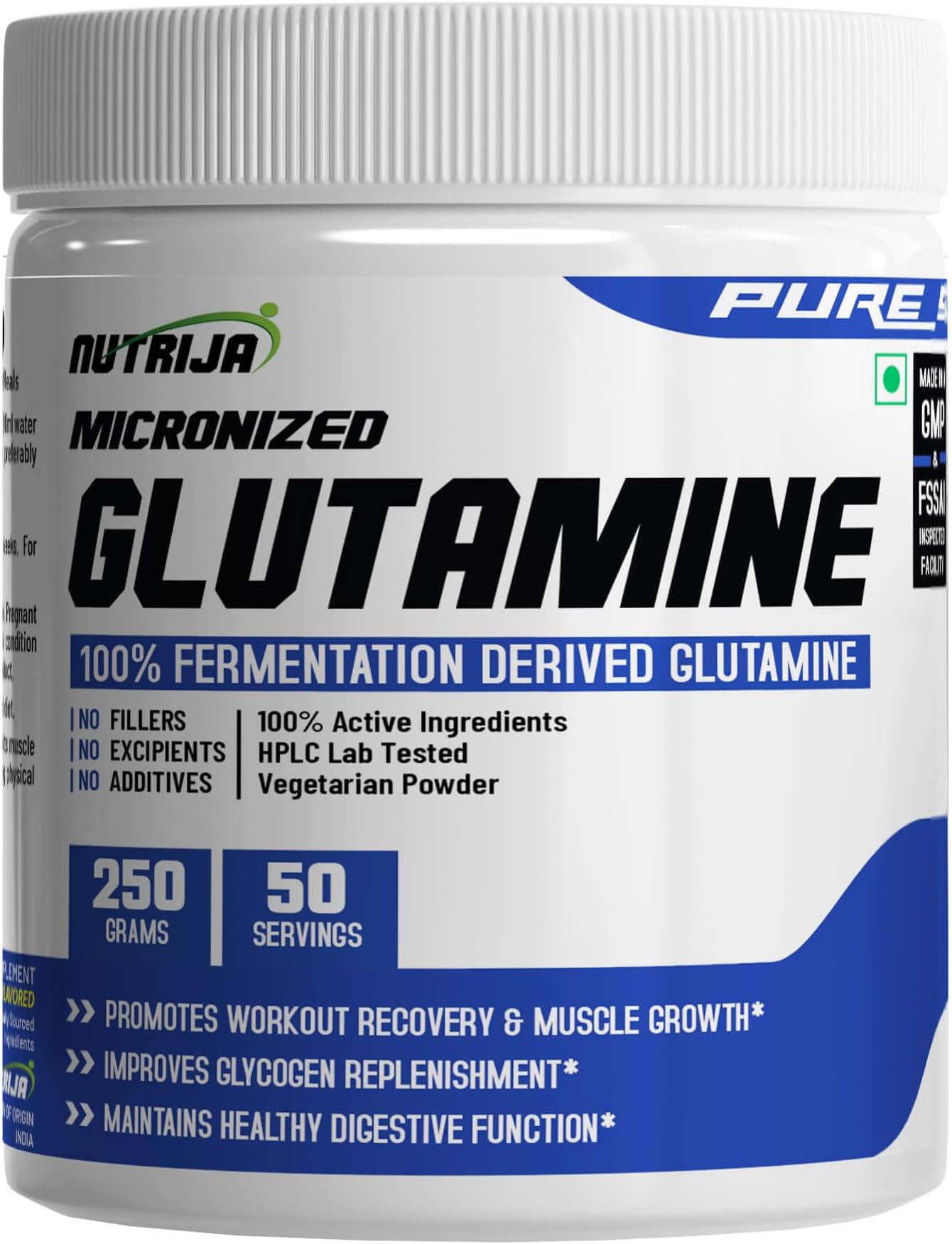 NutriJa L-Glutamine Powder 250g | Blueberry Lemonade Flavor Amino Acid Supplement | L-Glutamine 5000mg Per Serving | Post Workout Recovery & Muscle Support