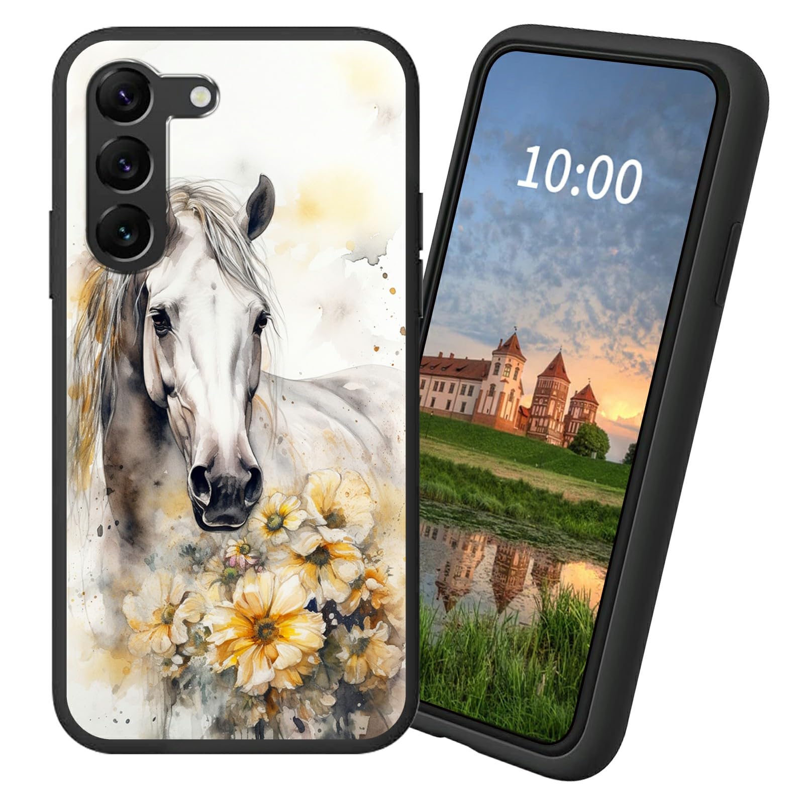Dikoer for Galaxy S24 FE 5G 2024 Phone TPU Soft Cover with Flowers Horse Design for Women Men, Shockproof Protection Basic Case for Samsung Galaxy S24