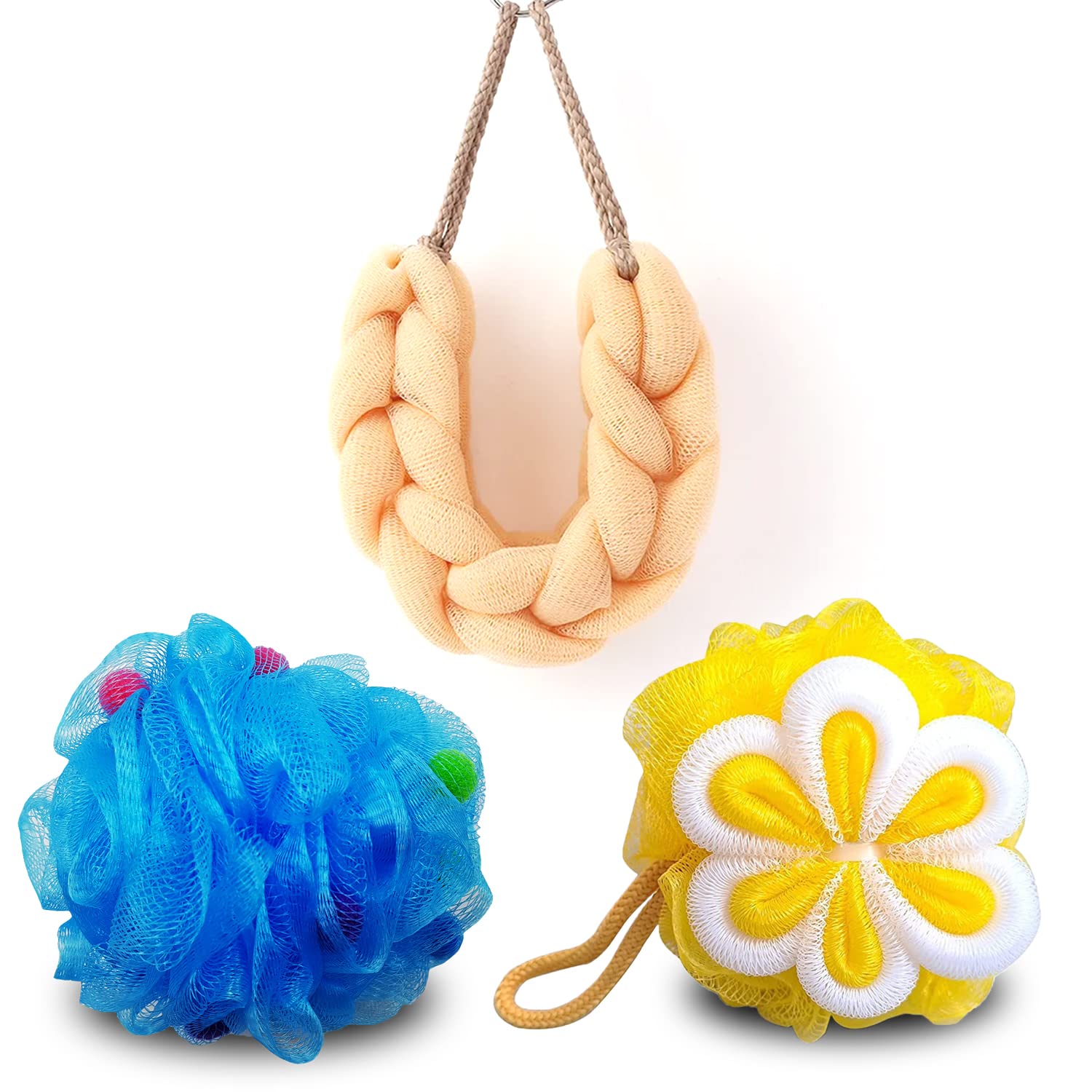 Majestique Body Scrubber Floral Loofah for Bathing for Women Men Exfoliating Lufa Bath Sponge, Body Wash Scrubber Combo Pack of 3-image-32