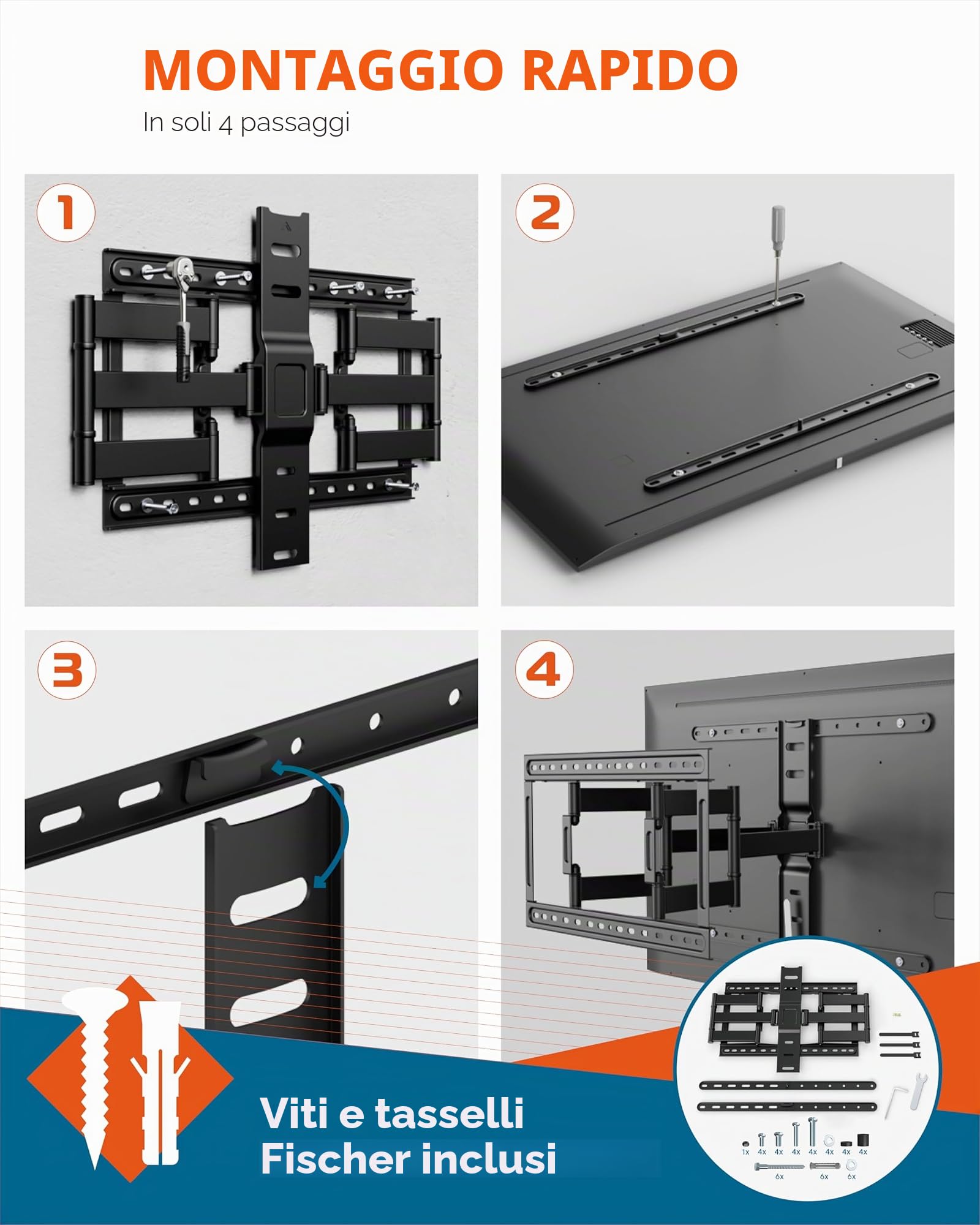 Xantron Slim Fit Supporto TV da Parete Orientabile con Accessori - Solo 27mm di Distanza dalla Parete - 43-90 Pollici & VESA fino a 600×400 - Supporto TV Ultra Slim fino a 75kg - SLIMLINE-466US