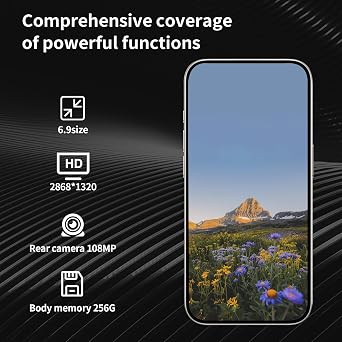 A16 PRO M Unlocked Phone,Android 15 Smartphone, 6.9 HD Display,16GB+512GB/1TB Cell Phone, 6800mAh Battery, 108MP Camera,Face Unlock/GPS/5G Phone.(Black)