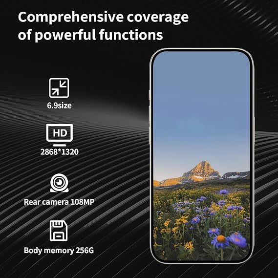 A16 PRO M Unlocked Phone,Android 15 Smartphone, 6.9 HD Display,16GB+512GB/1TB Cell Phone, 6800mAh Battery, 108MP Camera,Face Unlock/GPS/5G Phone.(Black)
