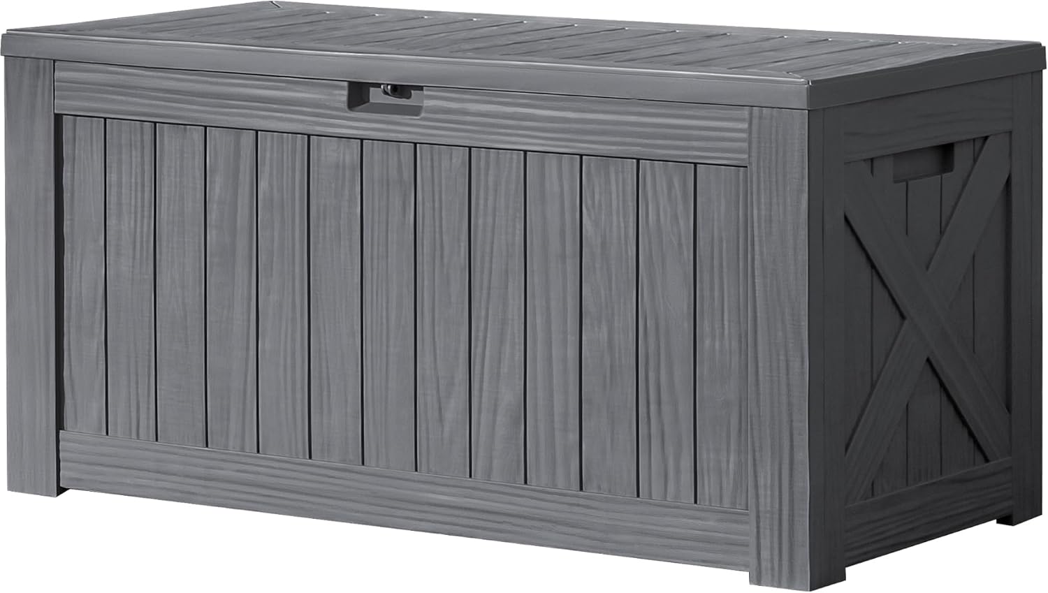 Devoko 100 Gallon Deck Box, Waterproof Resin Outdoor Storage Box with Cushion for Outside and Patio, Large Outdoor Storage Bench Cabinet Lockable for Patio Furniture and Garden Tools (Gray)
