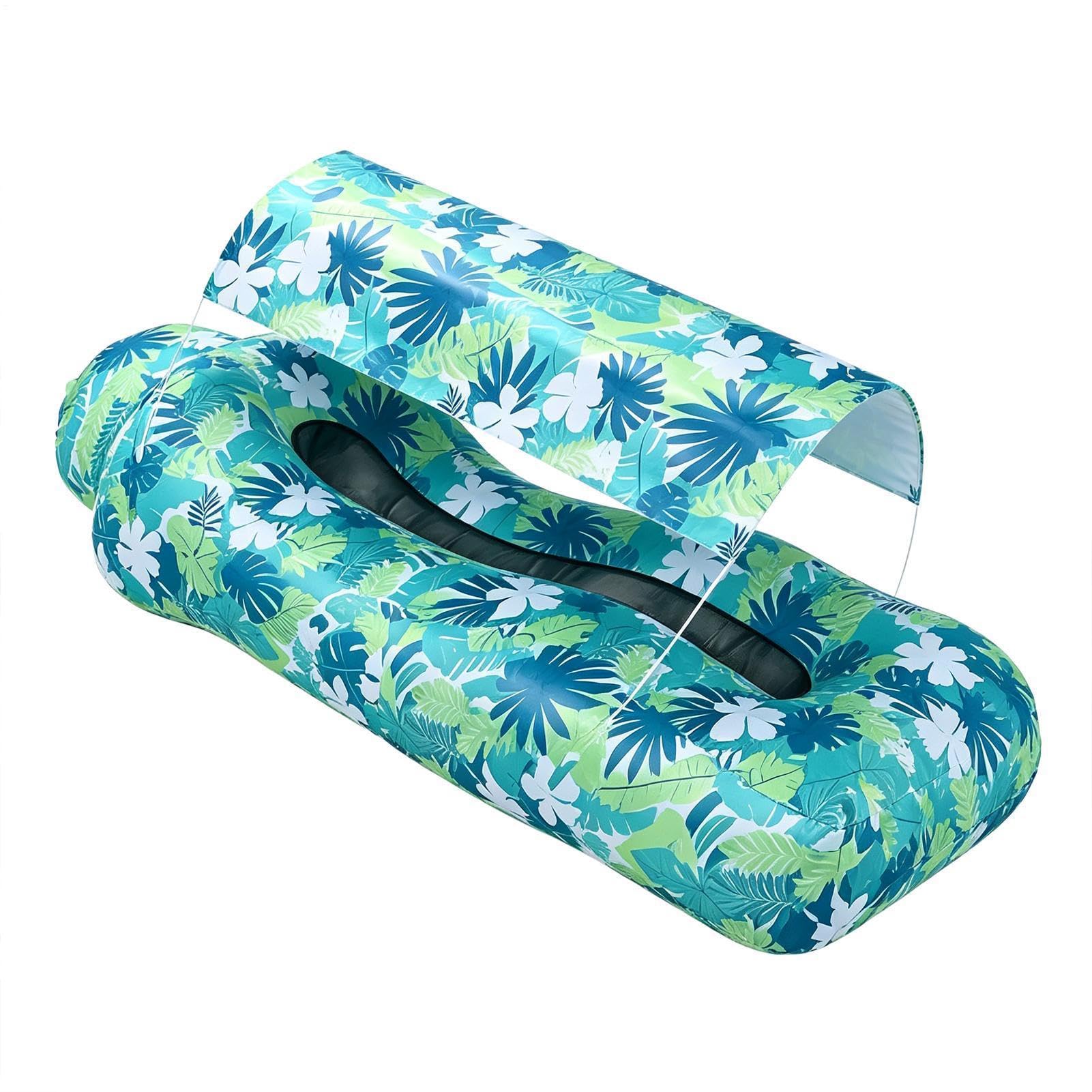Aufblasbare Luftliege Aufblasbares Sofa mit Sonnendach | Tragbare Liege mit integriertem Staufach für Reise Urlaub Camping am Meer Wandern Picknick im Garten