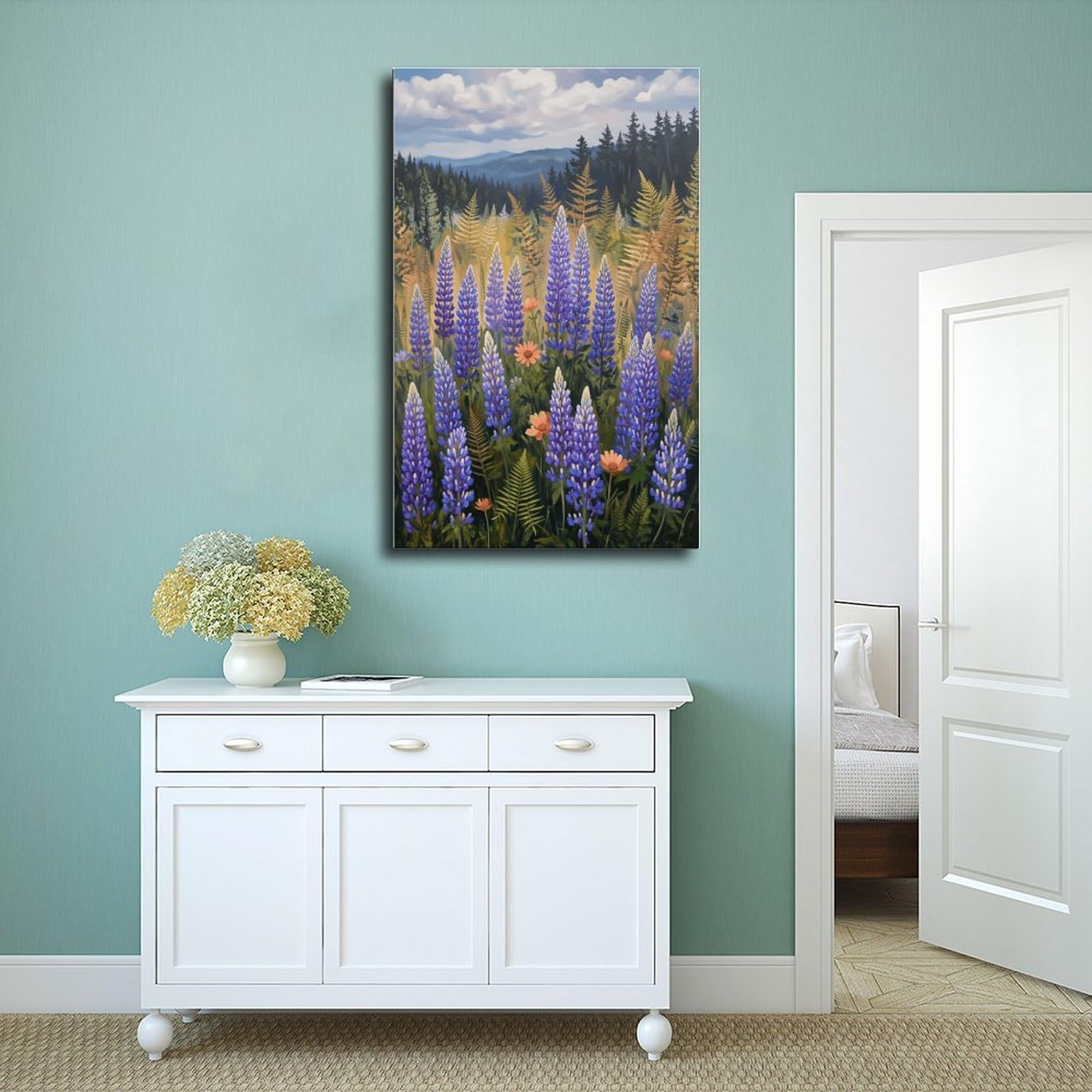 Mnyuein Póster de paisaje de prado de flores silvestres, 0 lienzos, decoración de pared, pinturas para sala de estar, dormitorio, impresión sin marco, 61 cm de largo x 91 cm de ancho