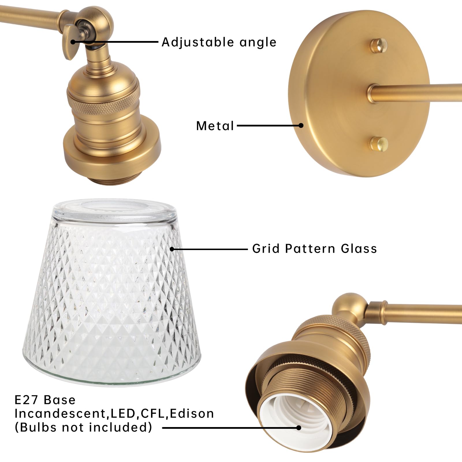 applique da parete in ottone con paralume in vetro, lampada da parete industriale per interni a 1 luce per camera da letto Bagno Vanity Corridoio sopra il lavello della cucina