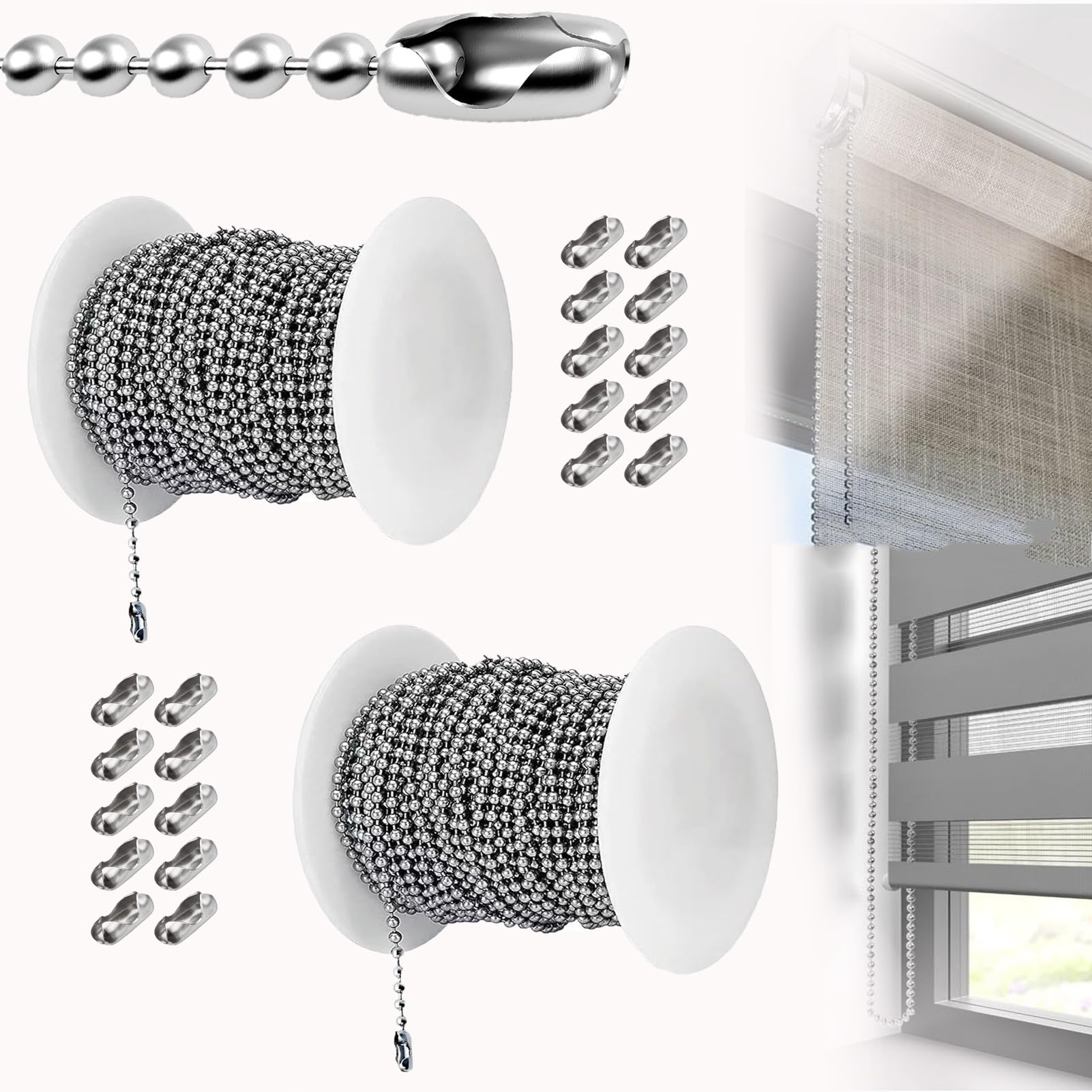 Cadena de bolas de acero inoxidable duradera de 4,5 mm para persianas y cortinas