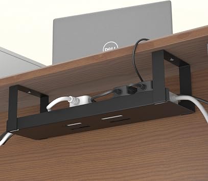 D-Line 604562 Under Desk Cable Management Tray, Cable Basket for Extension Blocks, Self-Adhesive or Screw-fix, Regain Wasted Space & Improve Appearance - Black