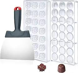 2 peças de moldes de chocolate de policarbonato de 45 grades com raspador de chocolate, molde para fazer doces, molde de barra de chocolate para mousse, geleia, bombons, trufas, doces