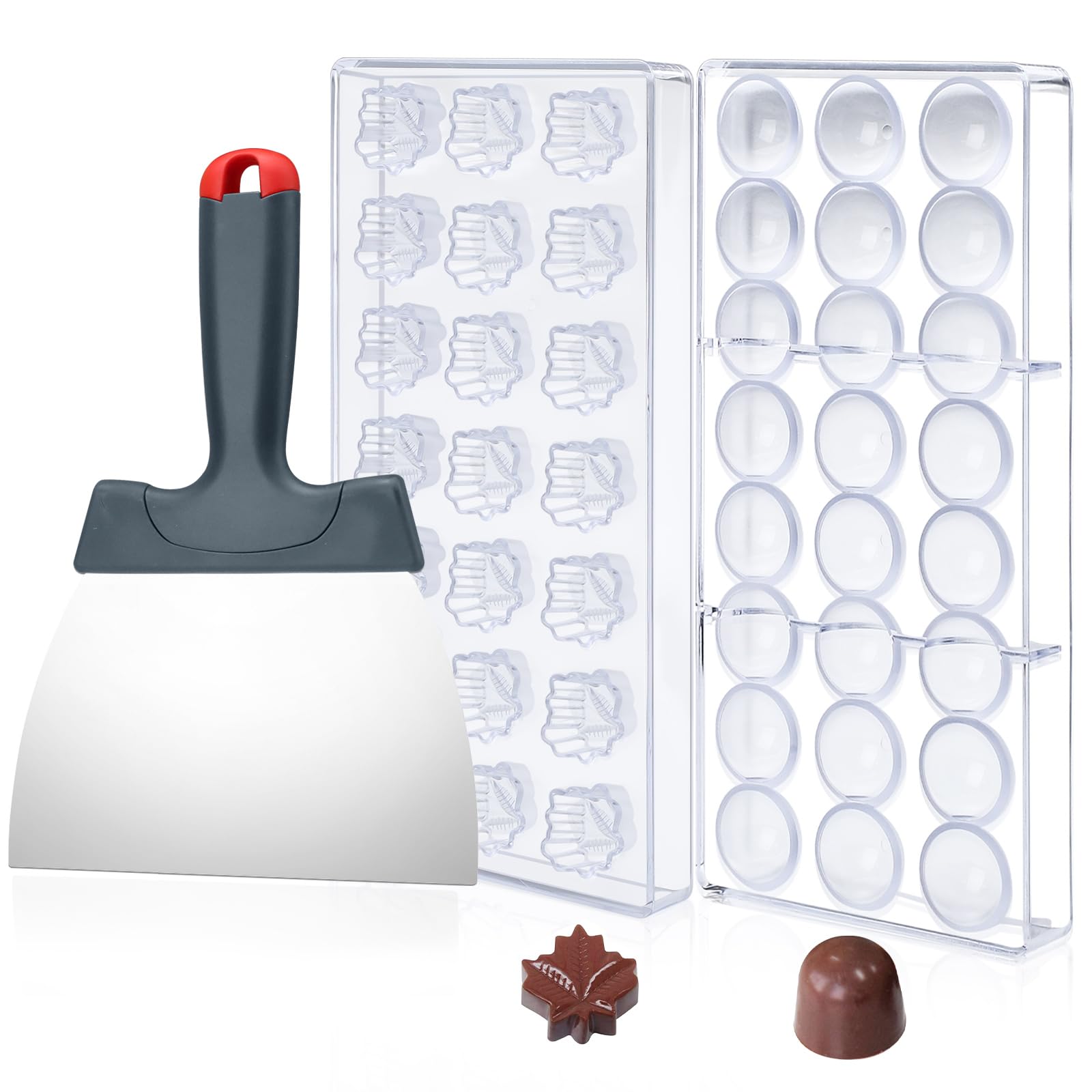 2 Pieces 45 Grids Polycarbonate Chocolates Molds with a Chocolate Scraper, Candy Making Mold, Chocolate Bar Mold for Mousse, Jelly, Pralines, Truffles, Sweets