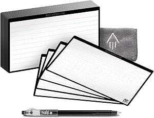 Rocketbook Cloud Cards - Eco-Friendly Reusable Index Note Cards With 1 Pilot FriXion ColorStick Pen &amp; 1 Microfiber Cloth Included - Single Set of 40 (3" x 5")